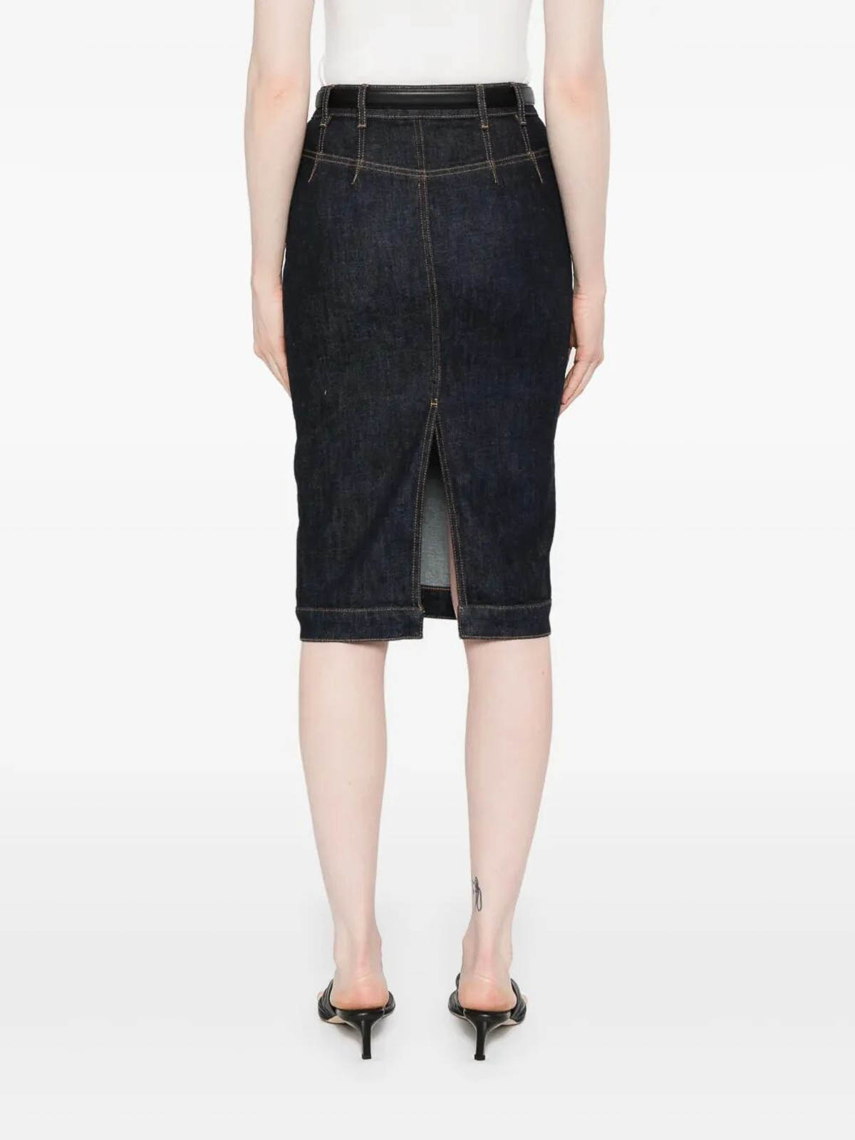 Self-portrait High-waisted Denim Midi Skirt In Blue
