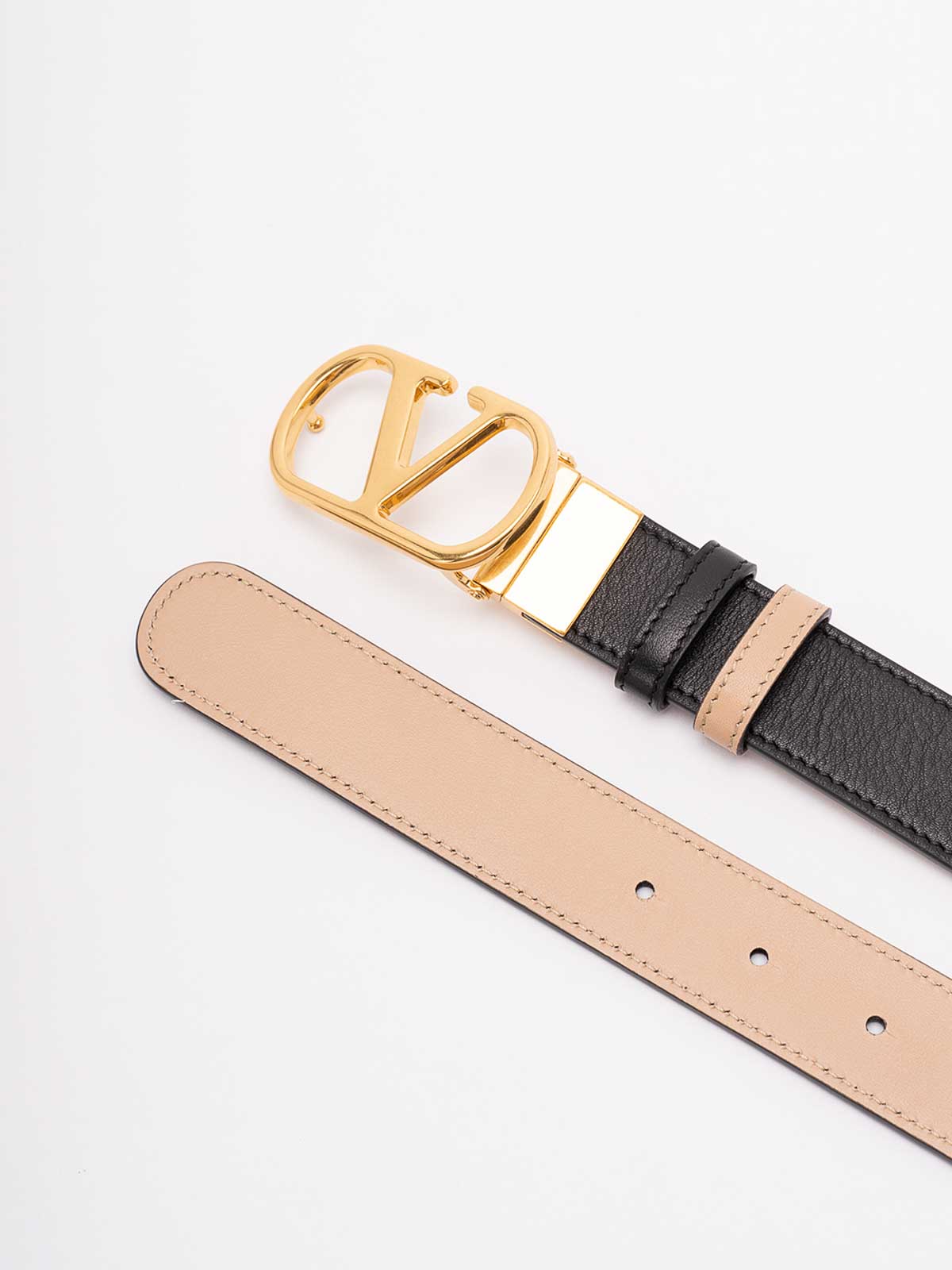 Valentino Adjustable Reversible Two-tone Belts In Sand