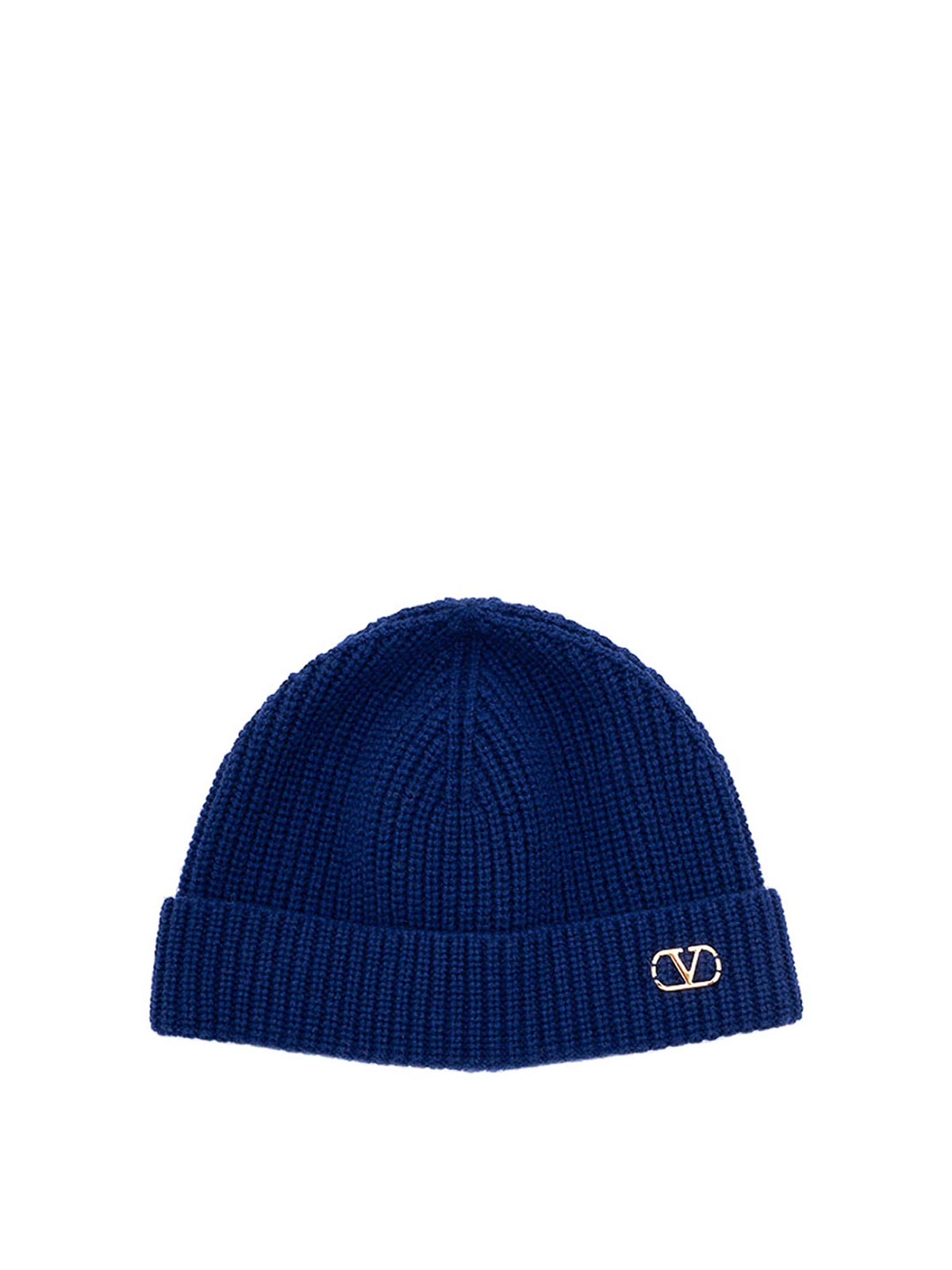 Valentino Garavani Metal `vlogo` Cachemire Knitted Beanie In Blue