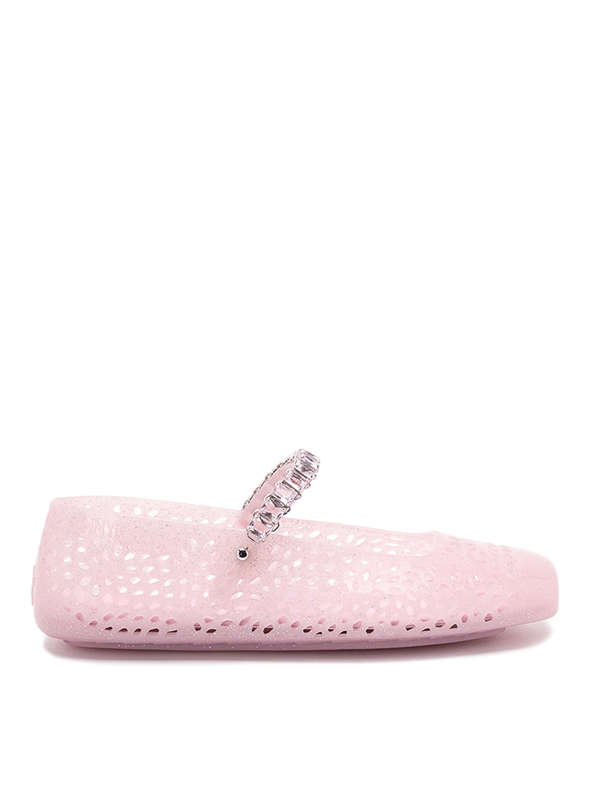 Jimmy Choo Embellished Perforated Round Toe Ballerina Shoes In Pink
