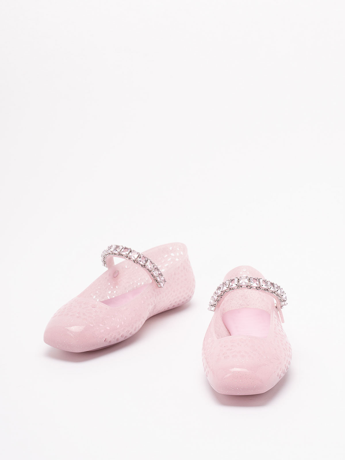 Jimmy Choo Embellished Perforated Round Toe Ballerina Shoes In Pink