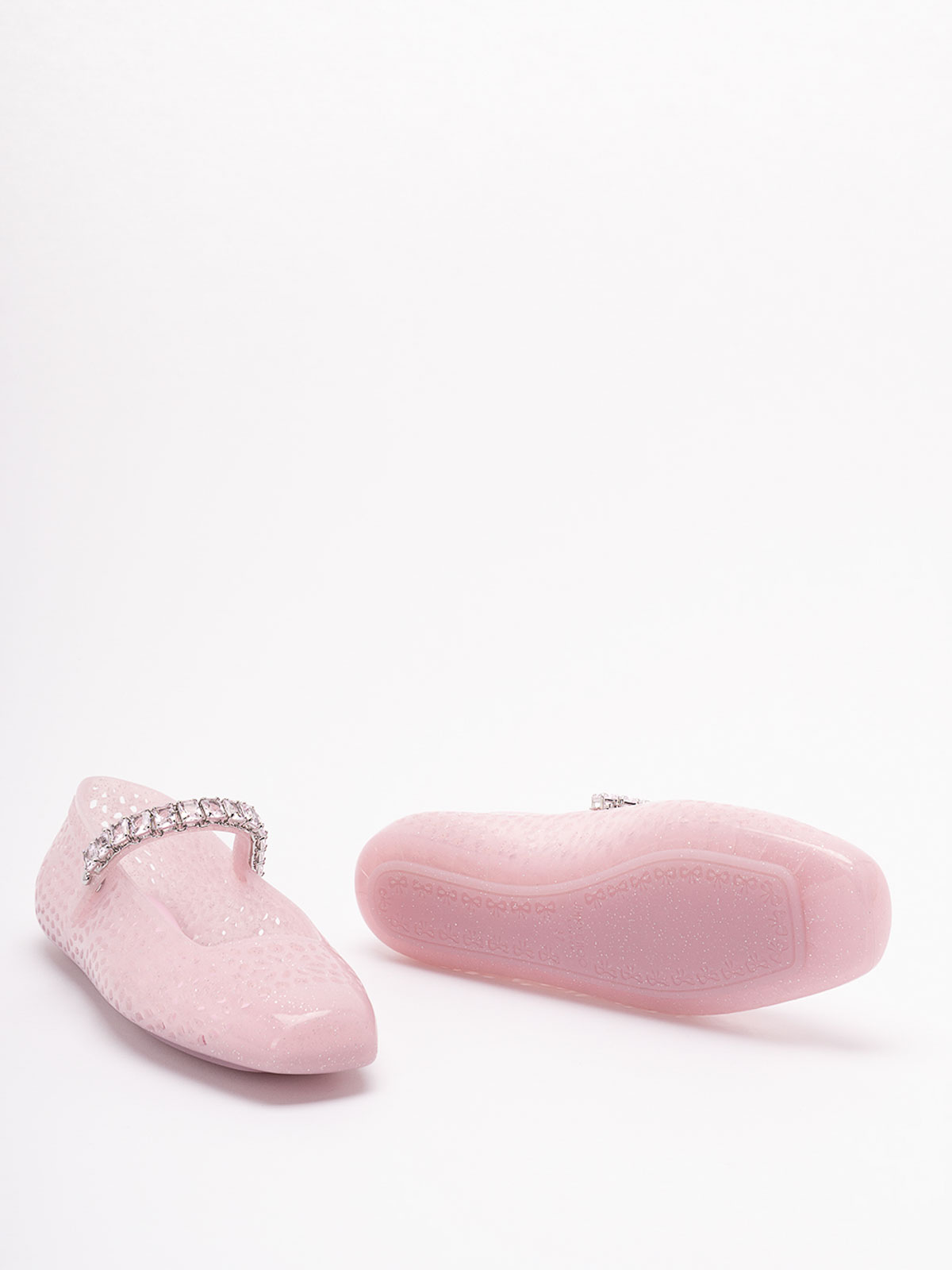 Jimmy Choo Embellished Perforated Round Toe Ballerina Shoes In Pink