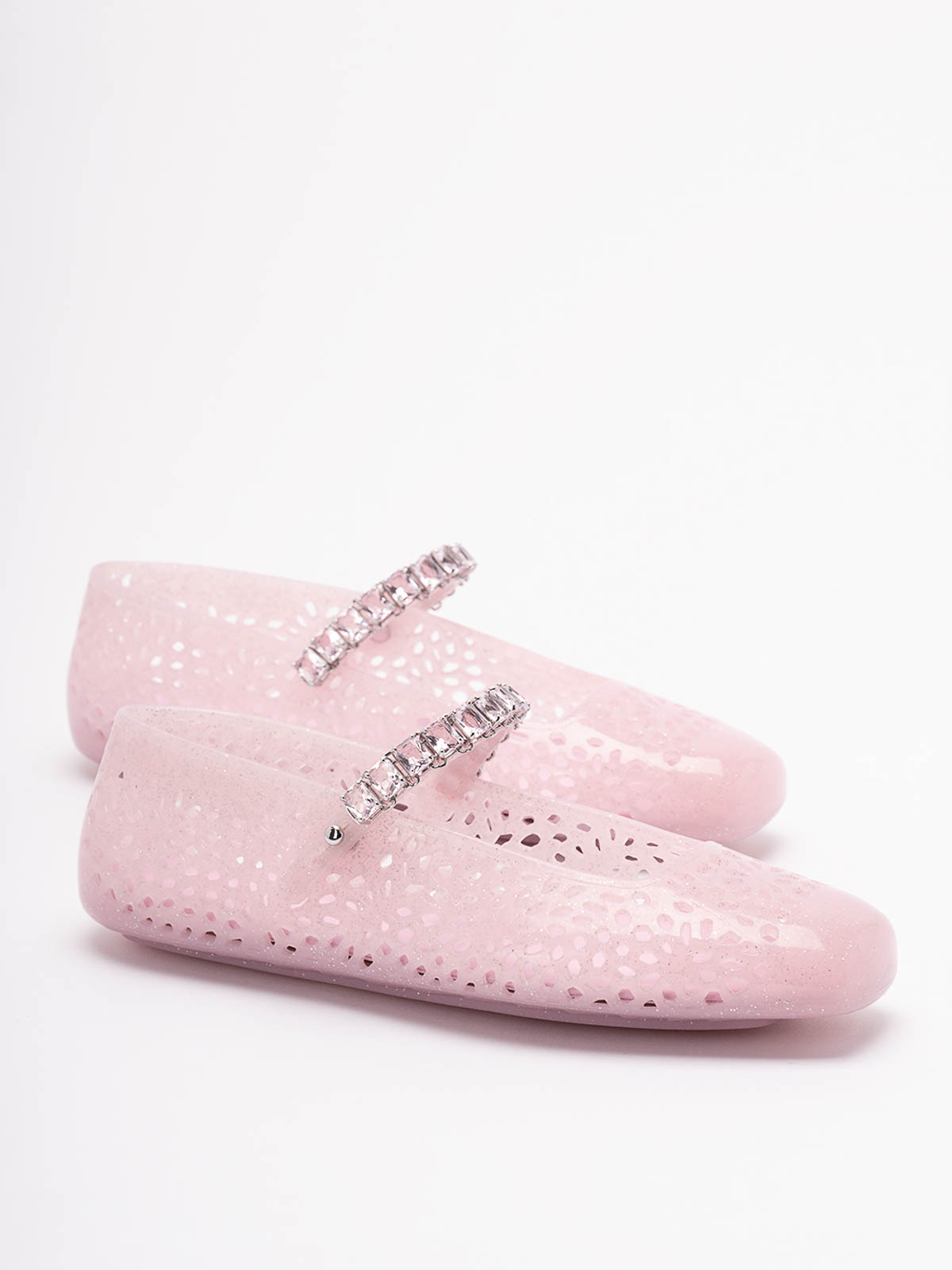 Jimmy Choo Embellished Perforated Round Toe Ballerina Shoes In Pink