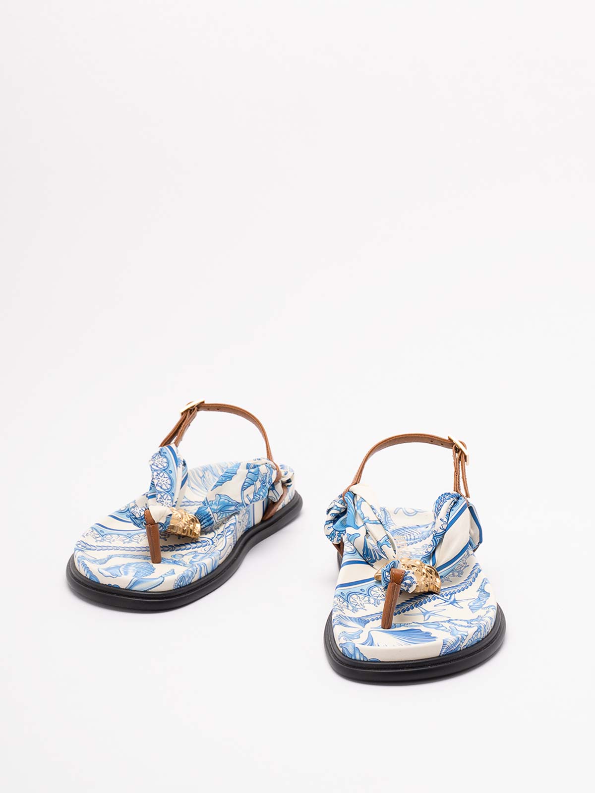 Versace Fabric And Calf Leather Sandals In Multi