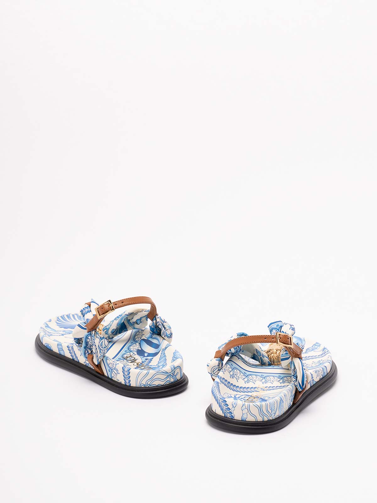 Versace Fabric And Calf Leather Sandals In Multi