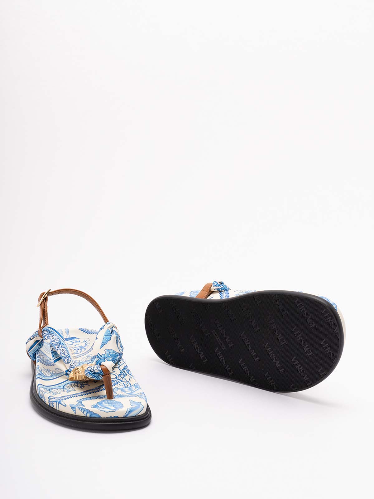 Versace Fabric And Calf Leather Sandals In Multi