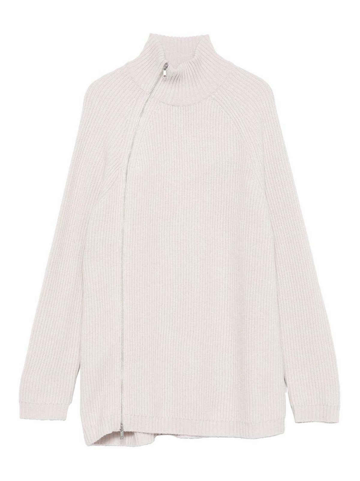 Alpha Studio High Neck Asymmetrical Zip Sweater In Neutral