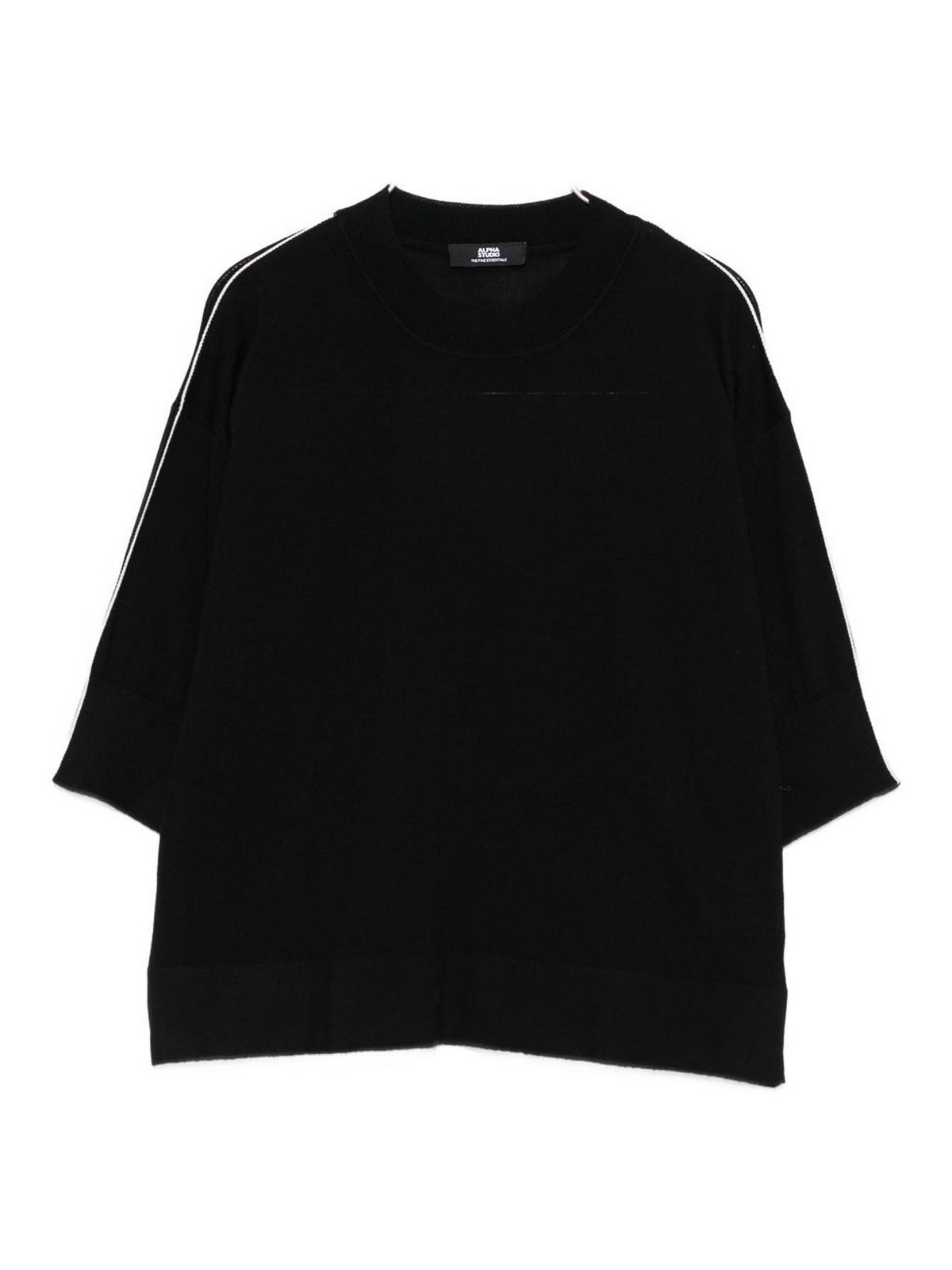 Alpha Studio Relaxed Fit Black Merino Wool Sweater In Black