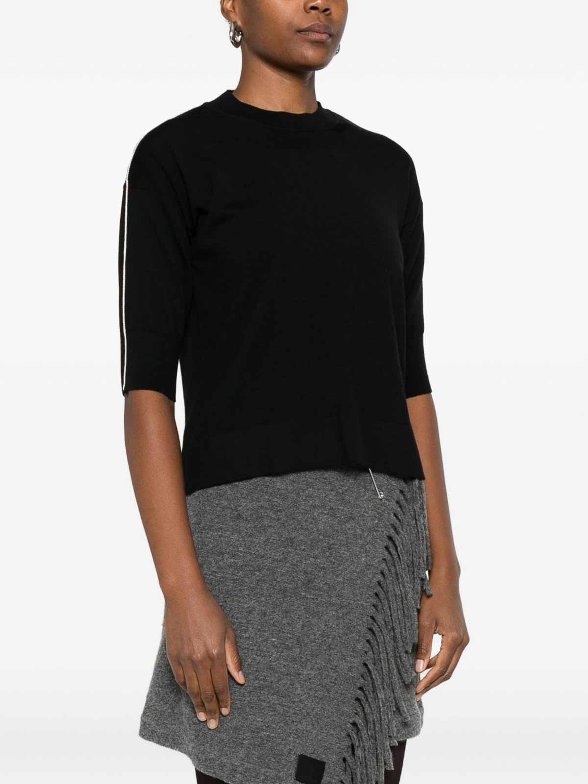 Alpha Studio Relaxed Fit Black Merino Wool Sweater In Black