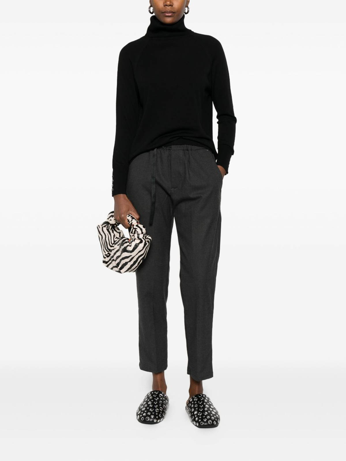 Alpha Studio Relaxed Fit Black Turtleneck Sweater In Black