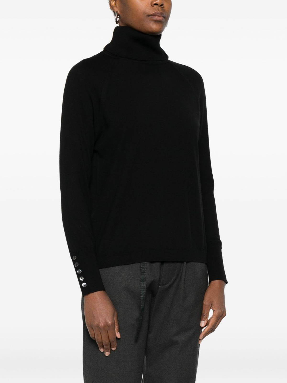 Alpha Studio Relaxed Fit Black Turtleneck Sweater In Black