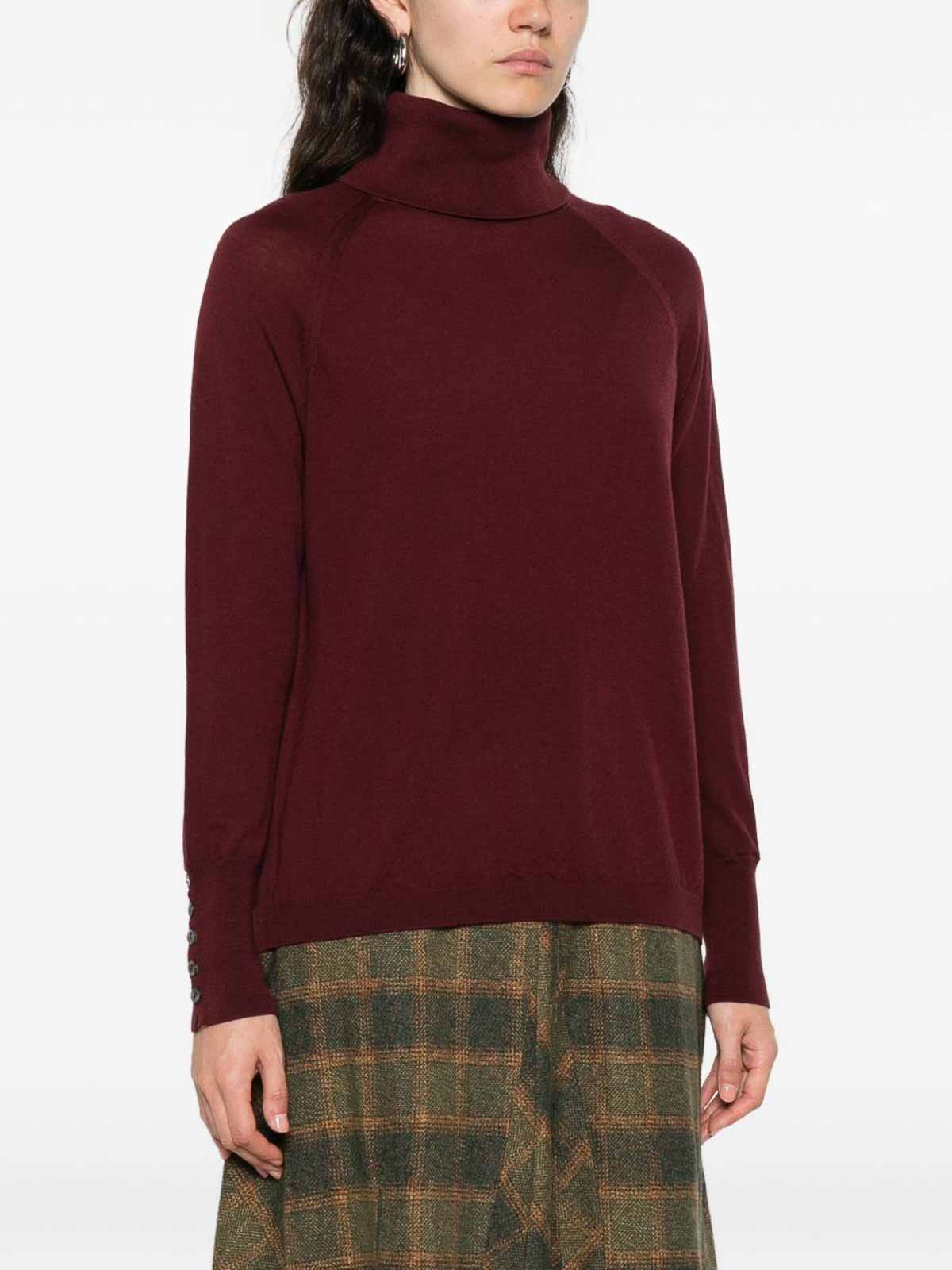 Alpha Studio Bordeaux Merino Wool Sweater With High Turtleneck In Burgundy