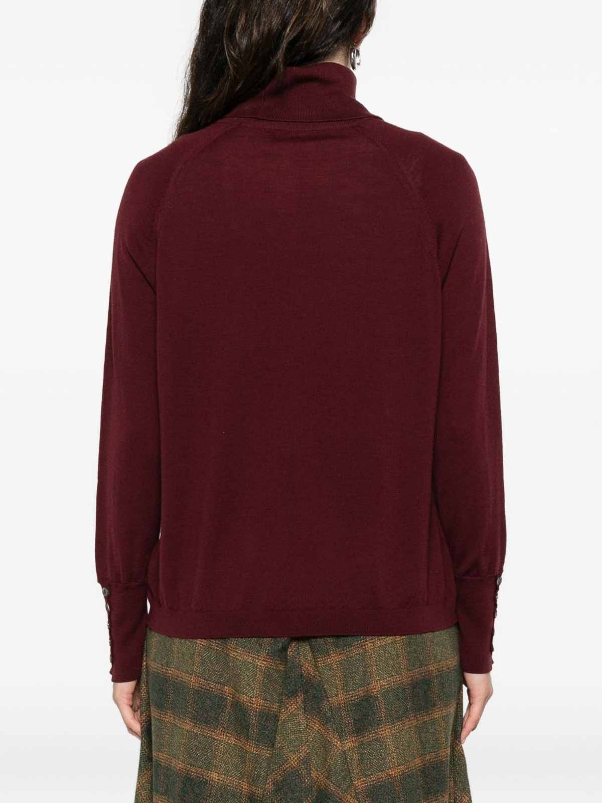 Alpha Studio Bordeaux Merino Wool Sweater With High Turtleneck In Burgundy