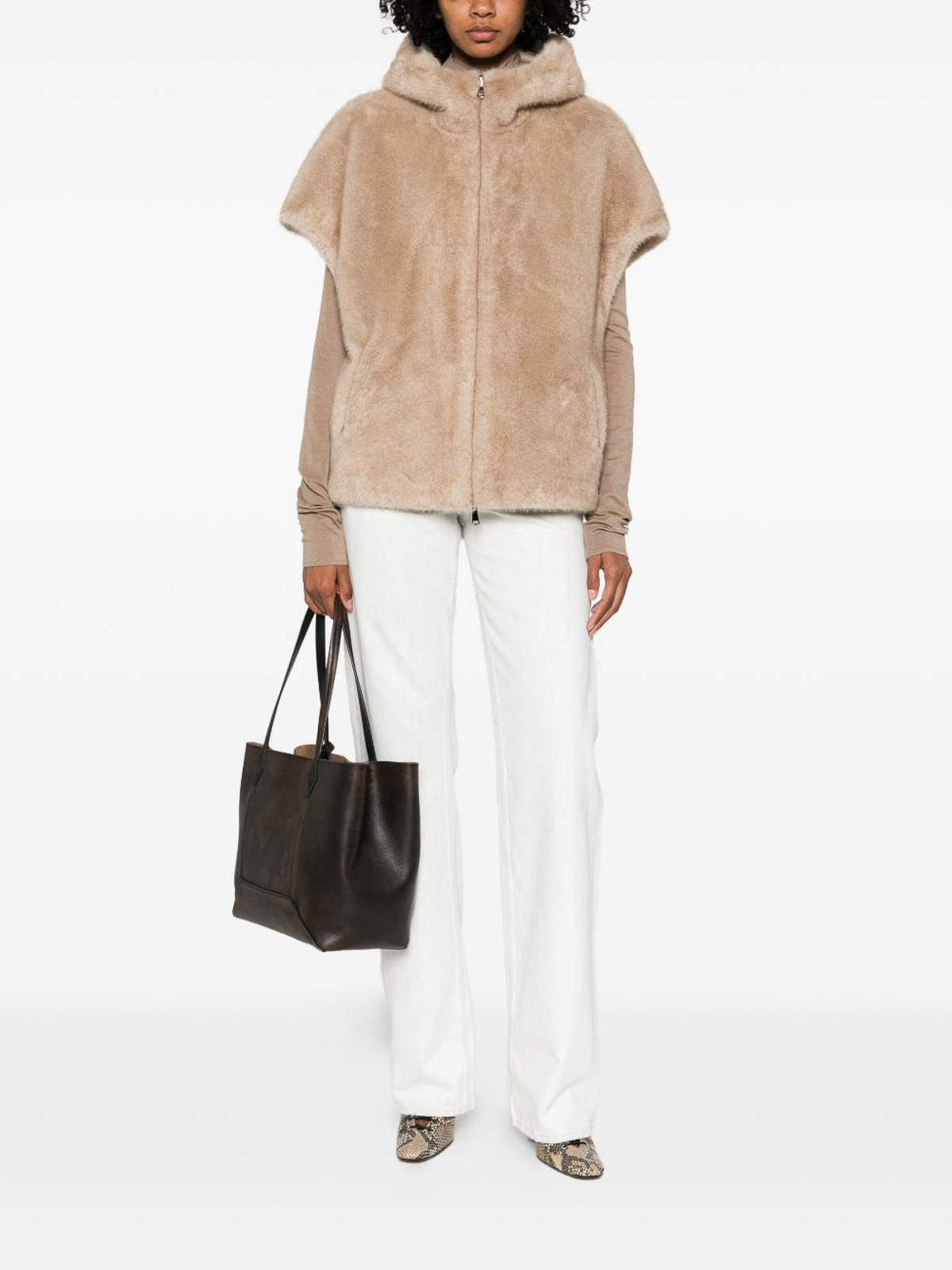 Betta Corradi Beige Hooded Coat With Plush Texture In Neutral