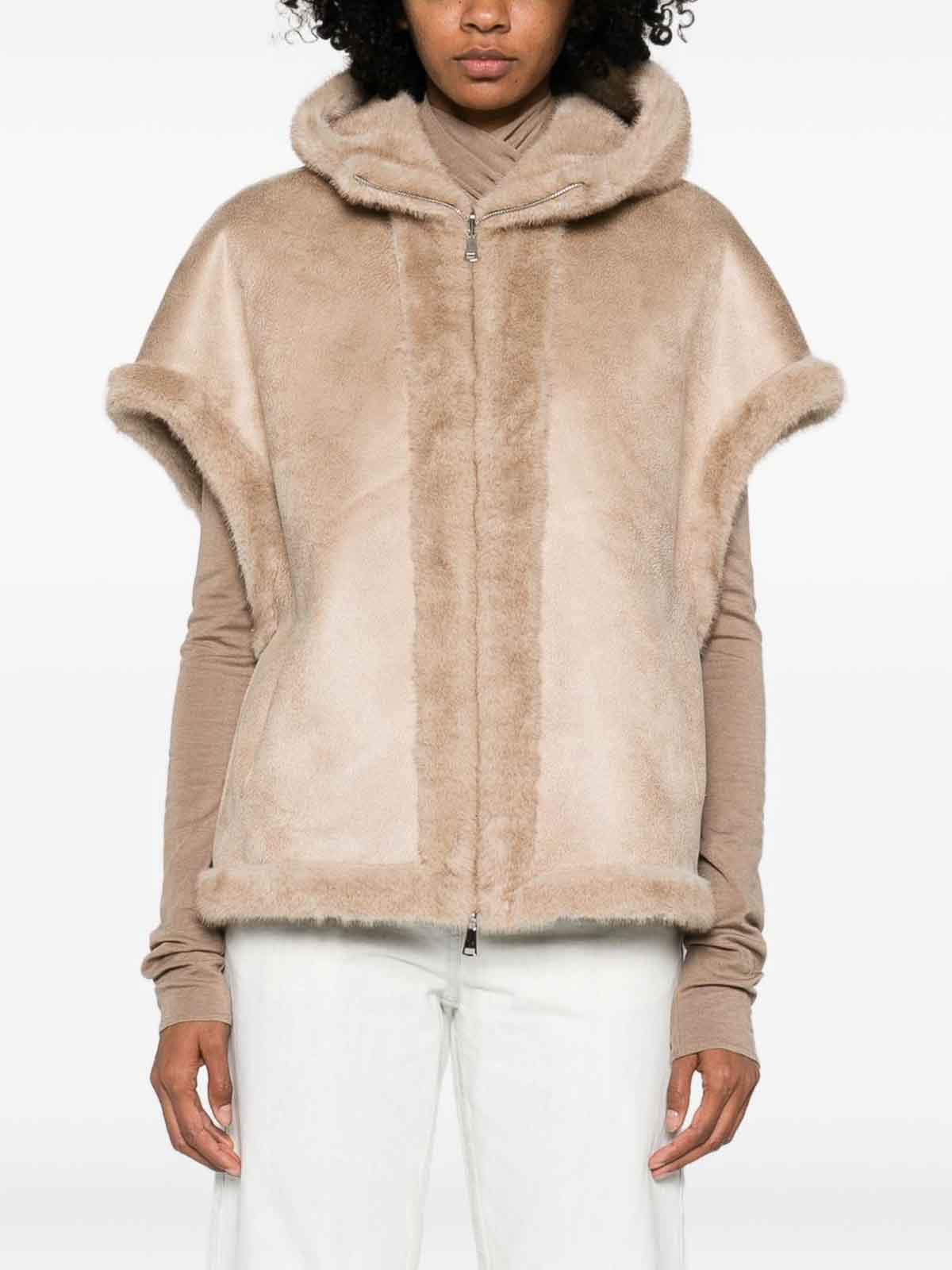 Betta Corradi Beige Hooded Coat With Plush Texture In Neutral