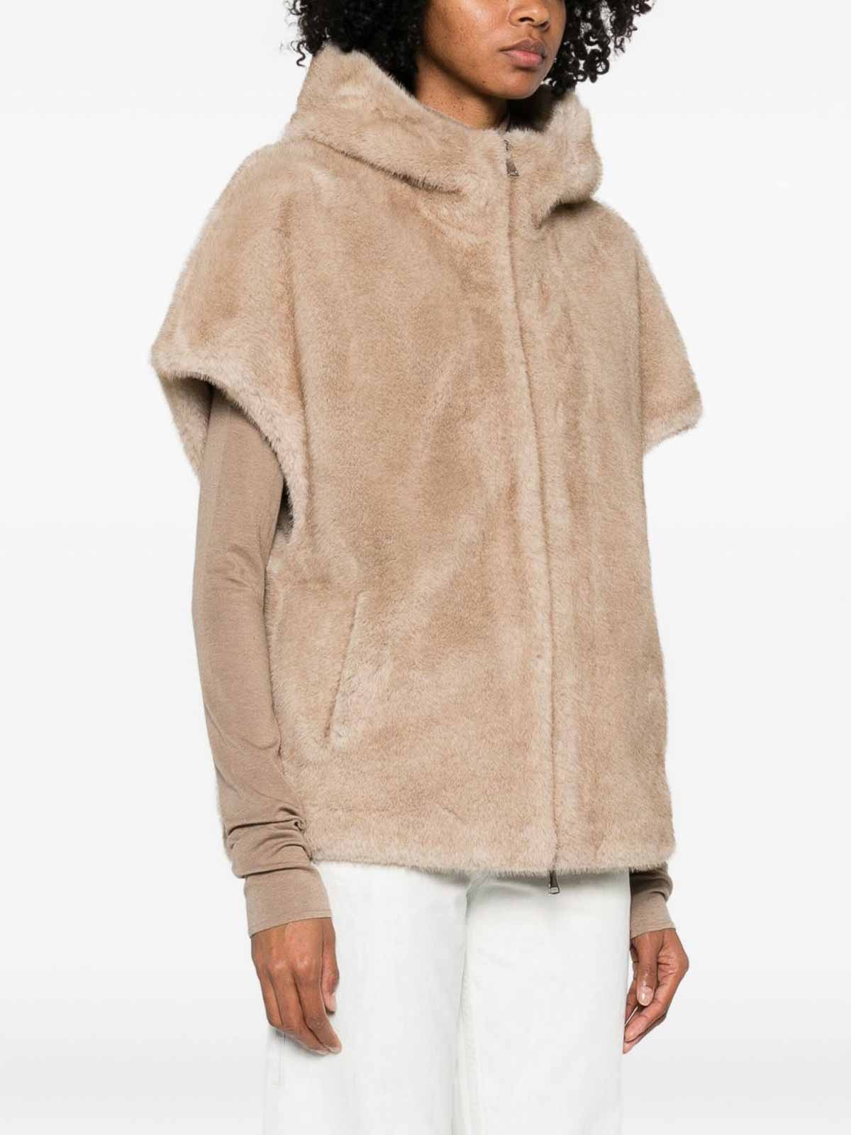 Betta Corradi Beige Hooded Coat With Plush Texture In Neutral