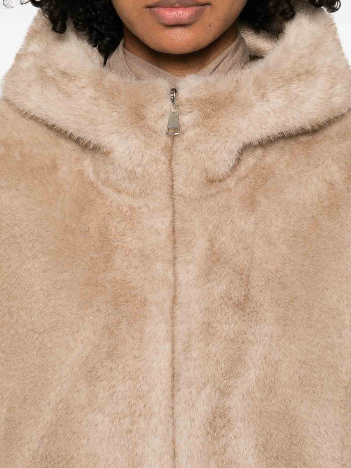 Betta Corradi Beige Hooded Coat With Plush Texture In Neutral