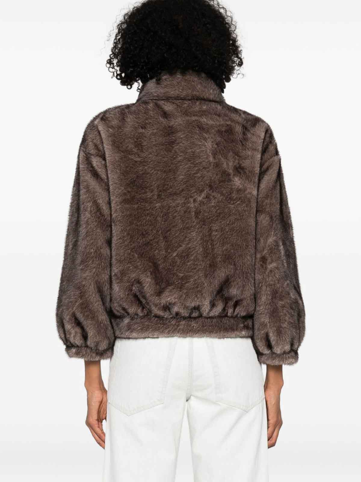 Betta Corradi Plush Faux Fur Cropped Jacket In Brown