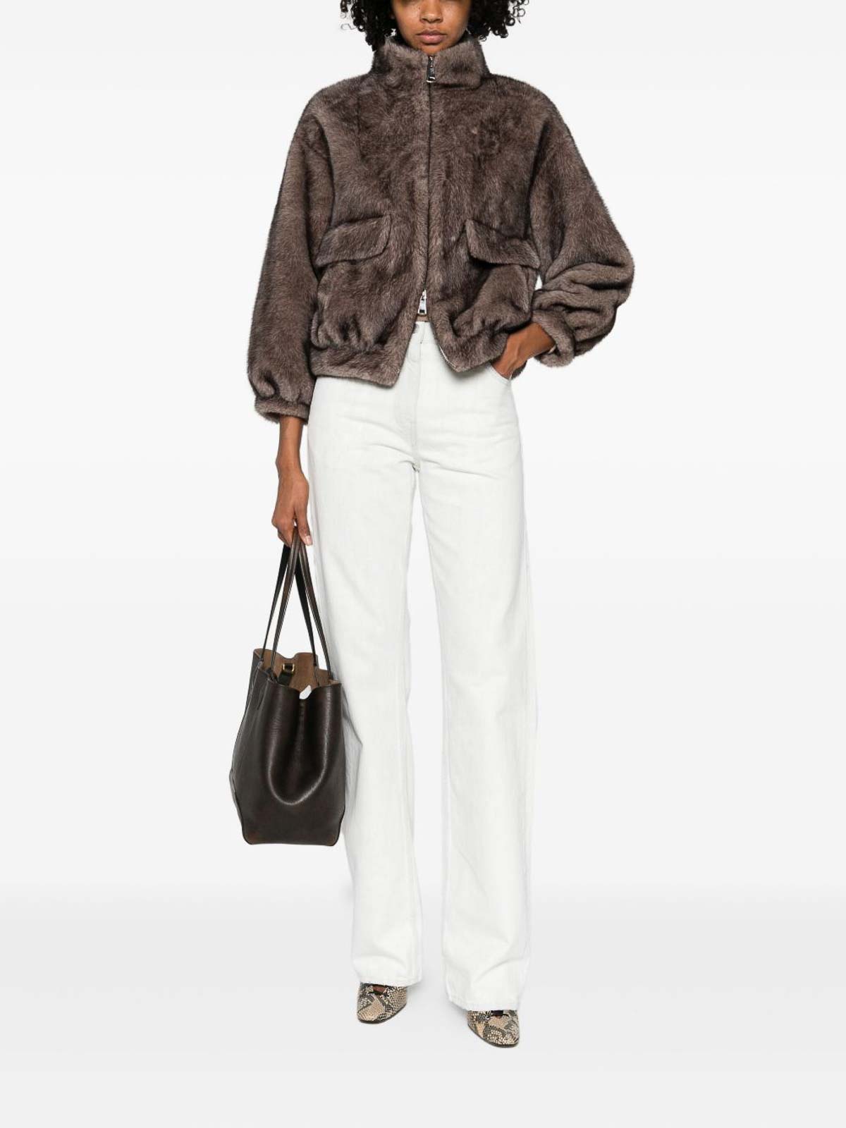Betta Corradi Plush Faux Fur Cropped Jacket In Brown