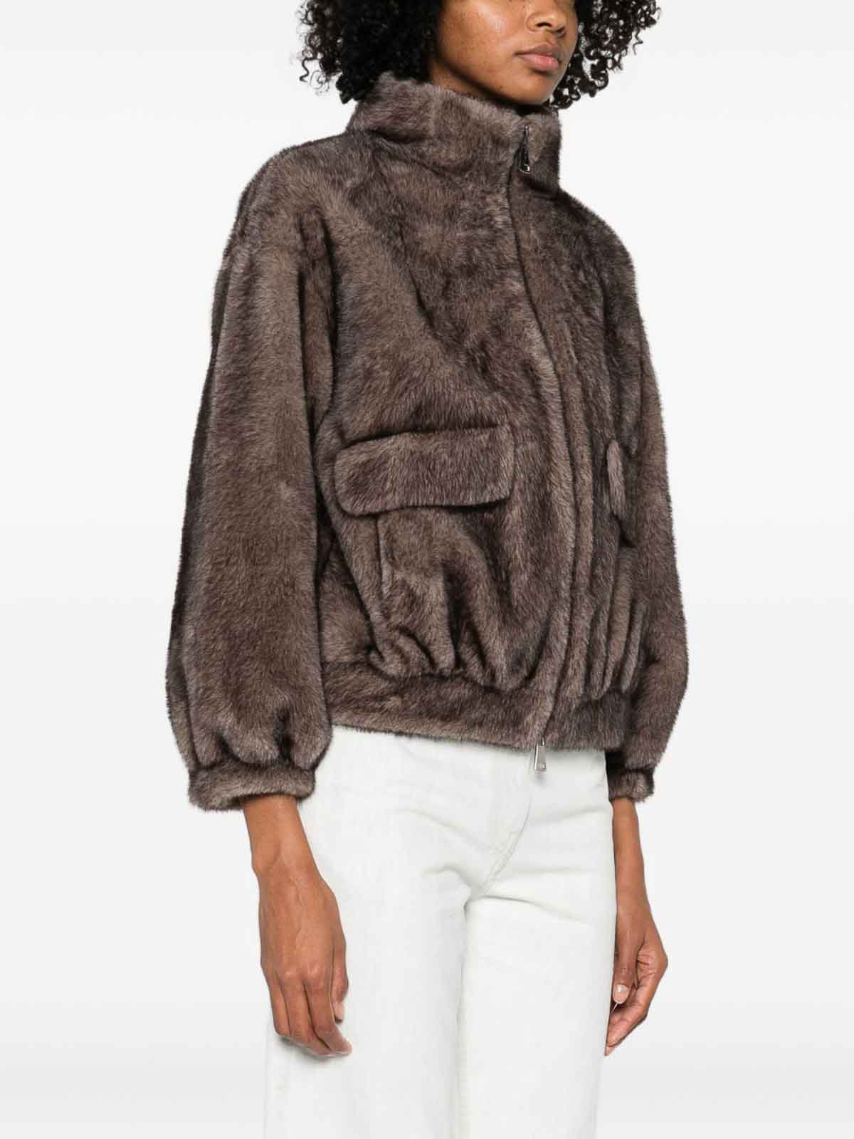 Betta Corradi Plush Faux Fur Cropped Jacket In Brown