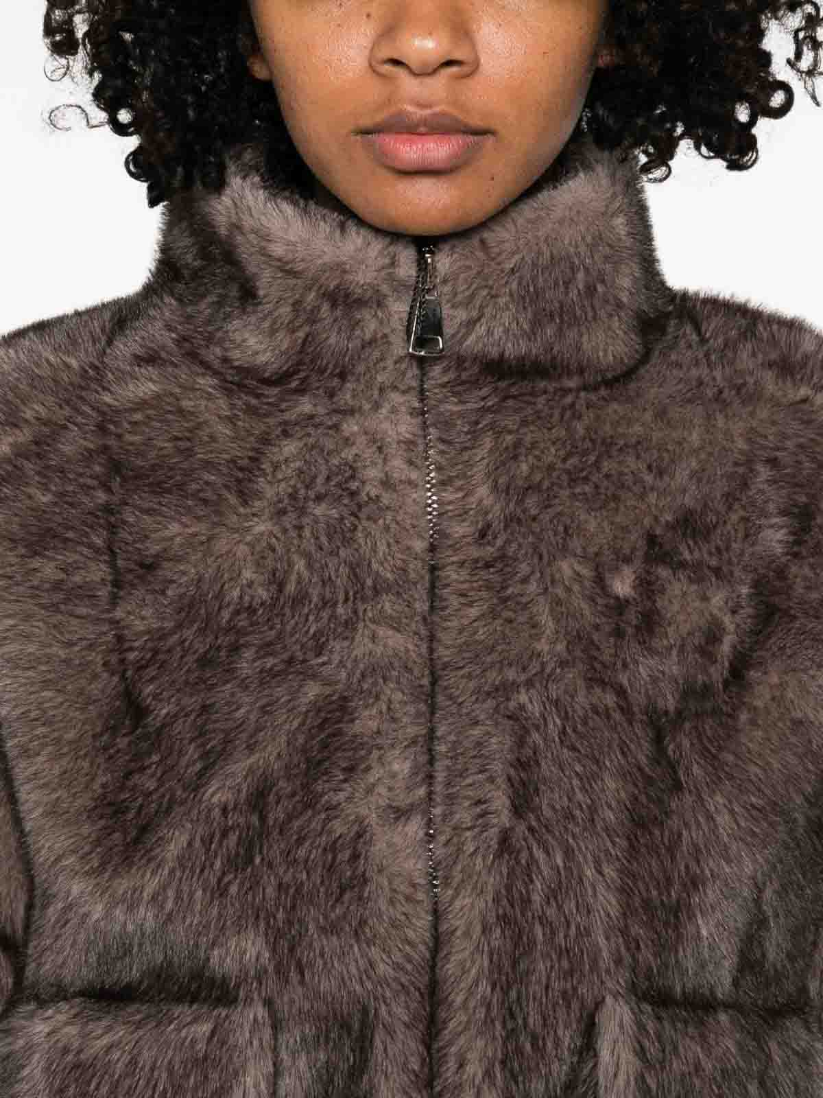 Betta Corradi Plush Faux Fur Cropped Jacket In Brown