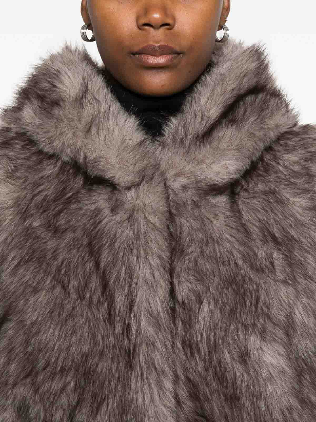 Betta Corradi Hooded Sleeveless Coat In Plush Faux Fur In Brown