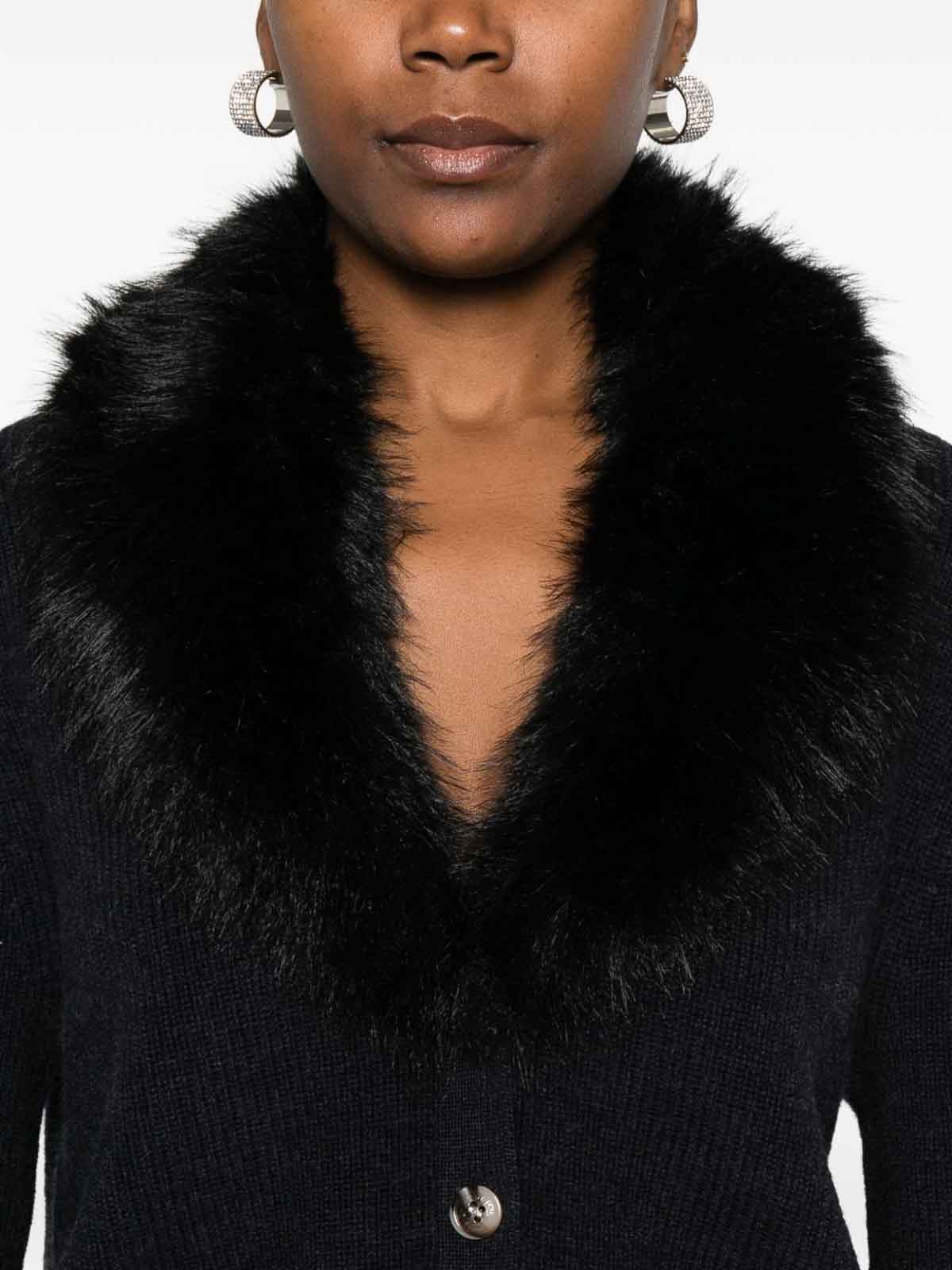 Blugirl Deep V-neck Sweater With Black Fur Collar In Black