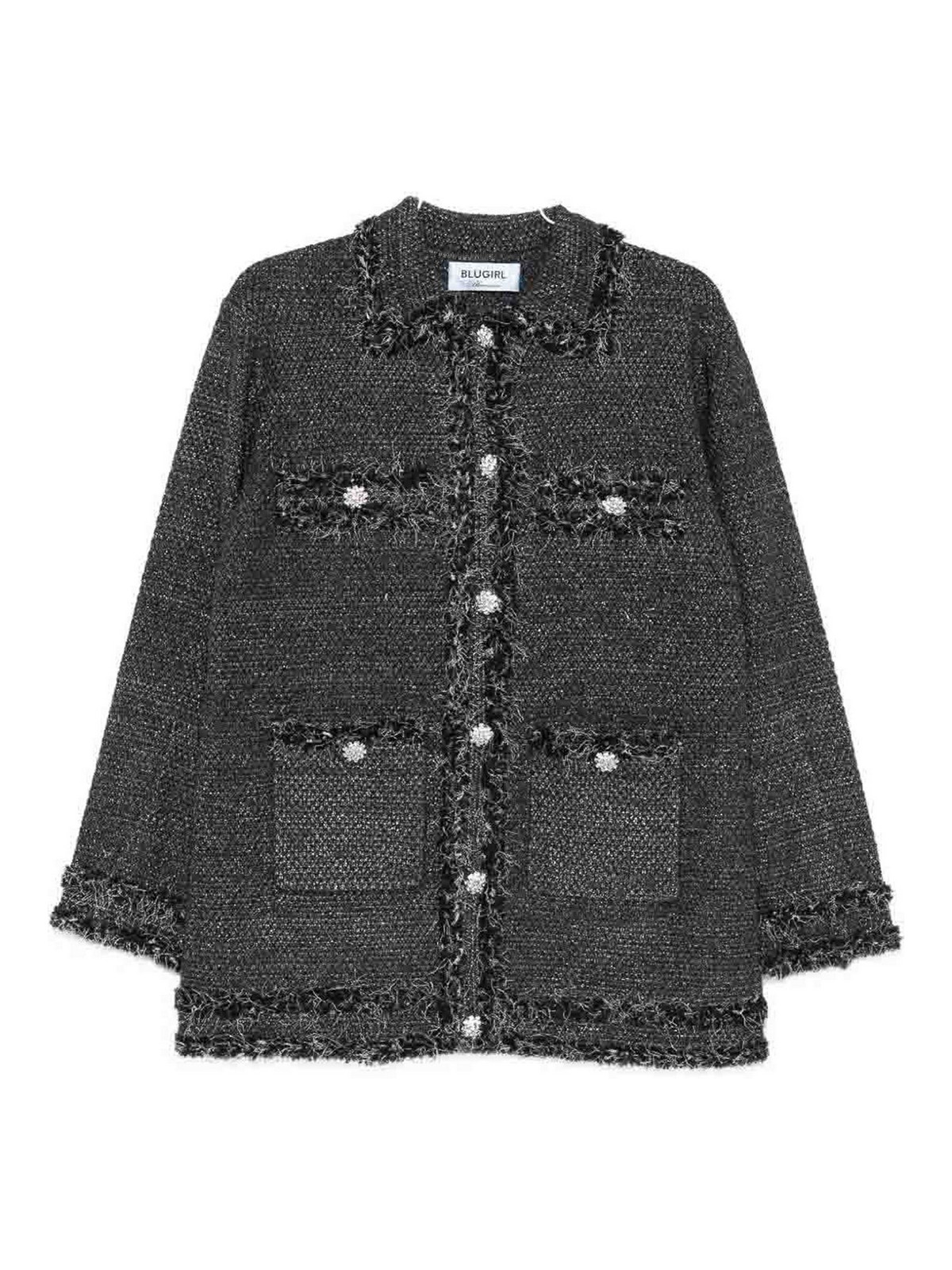 Blugirl Textured Knit Sweater With Fringed Trims In Gray