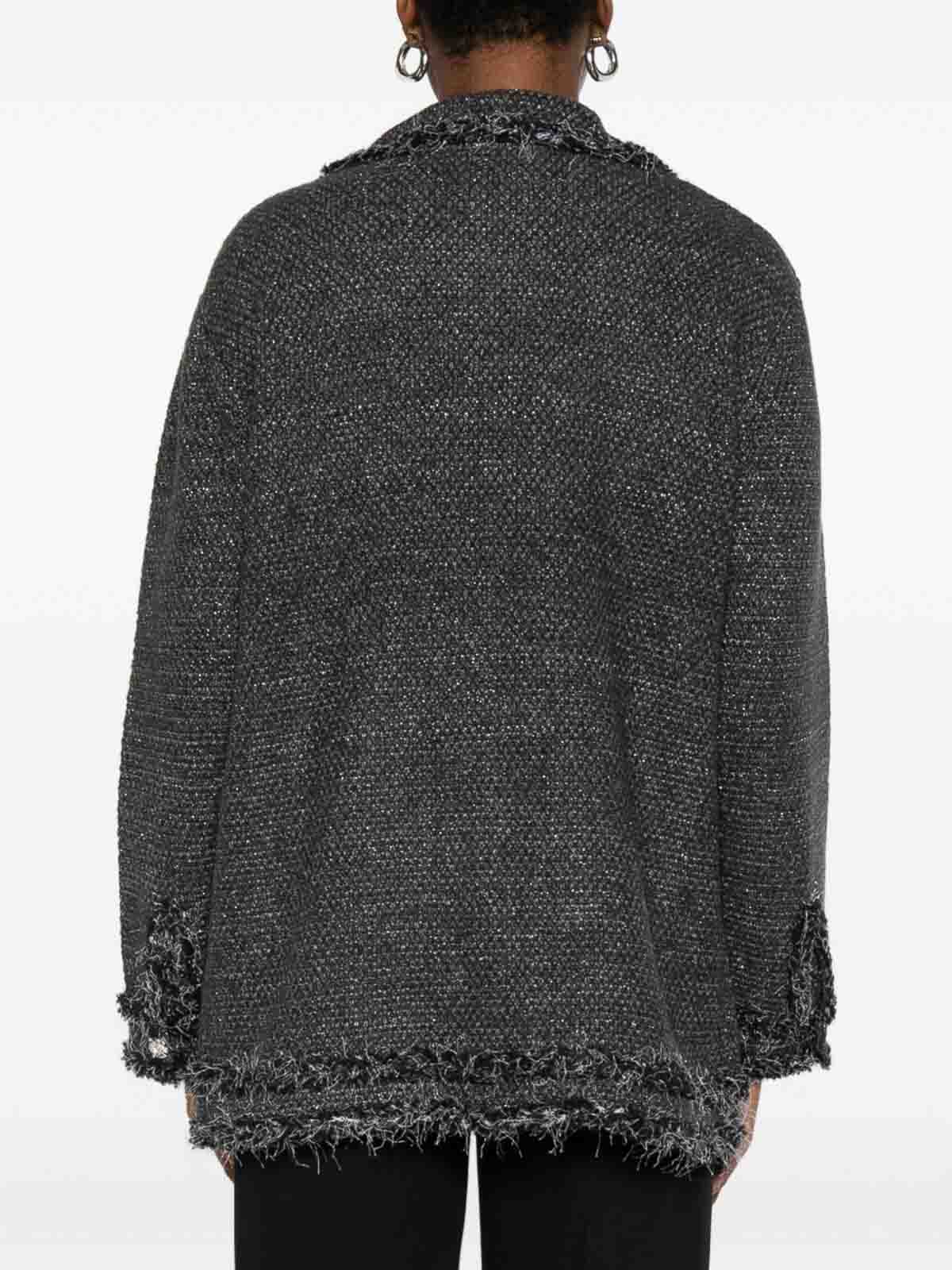 Blugirl Textured Knit Sweater With Fringed Trims In Gray