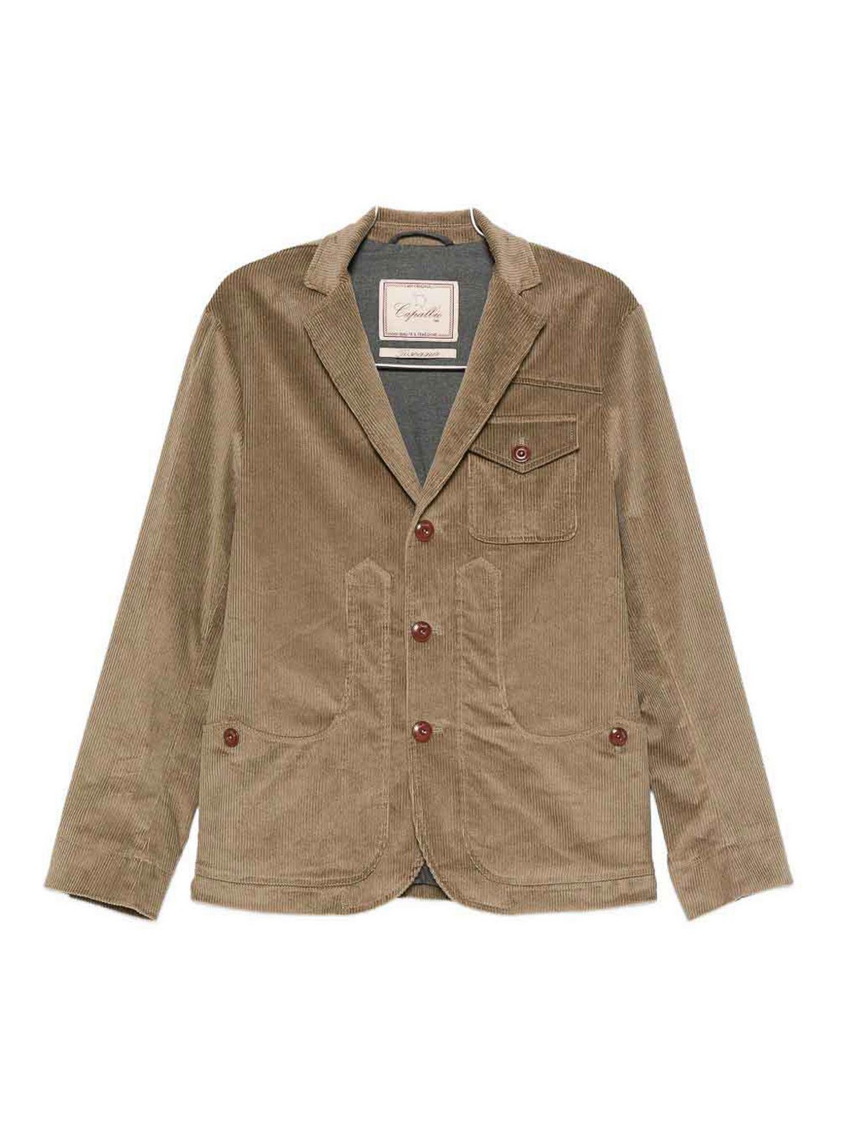 Capalbio Tailored Beige Corduroy Jacket With Notched Lapel In Sand