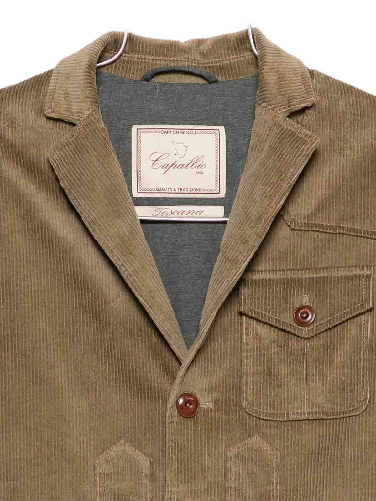 Capalbio Tailored Beige Corduroy Jacket With Notched Lapel In Sand