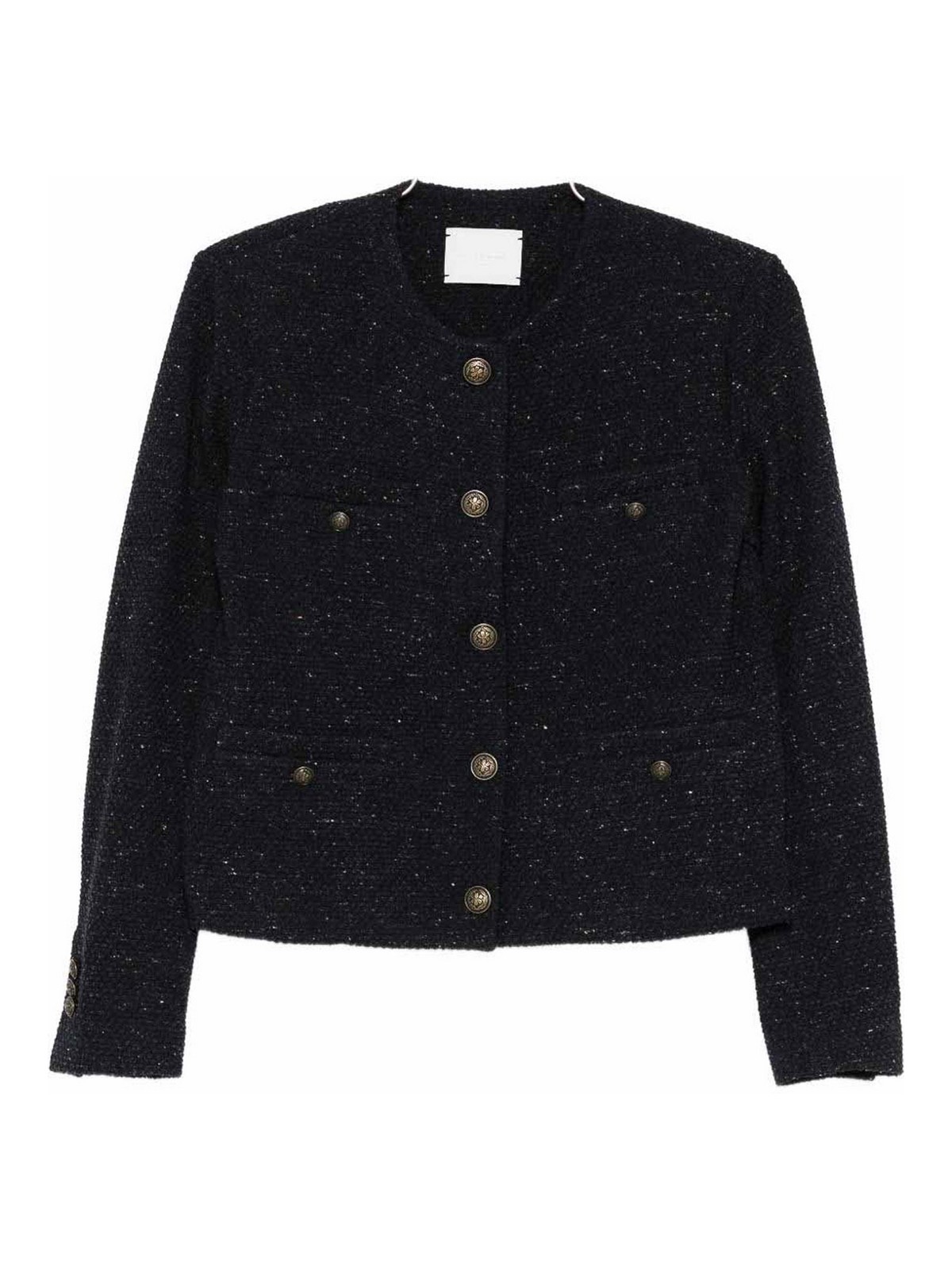 Circolo 1901 Cropped Textured Jacket With Decorative Metallic Buttons In Blue