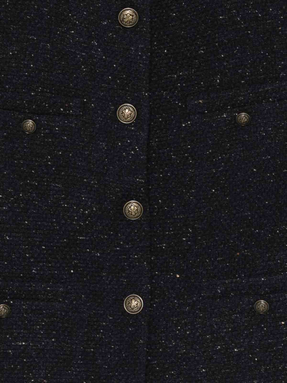 Circolo 1901 Cropped Textured Jacket With Decorative Metallic Buttons In Blue