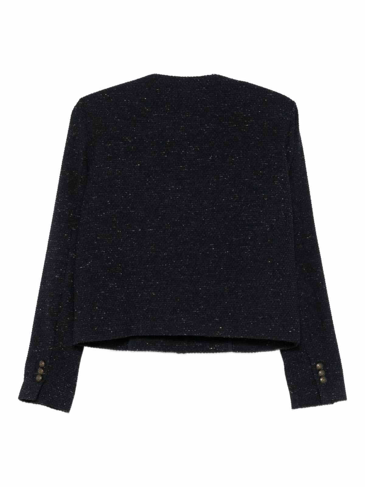 Circolo 1901 Cropped Textured Jacket With Decorative Metallic Buttons In Blue