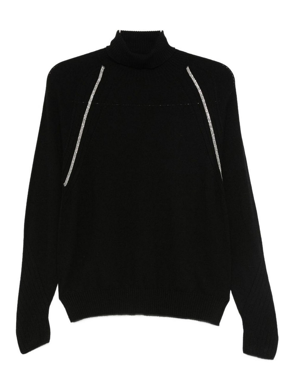 D Exterior Cashmere-blend High Neck Sweater With Metallic Accents In Black