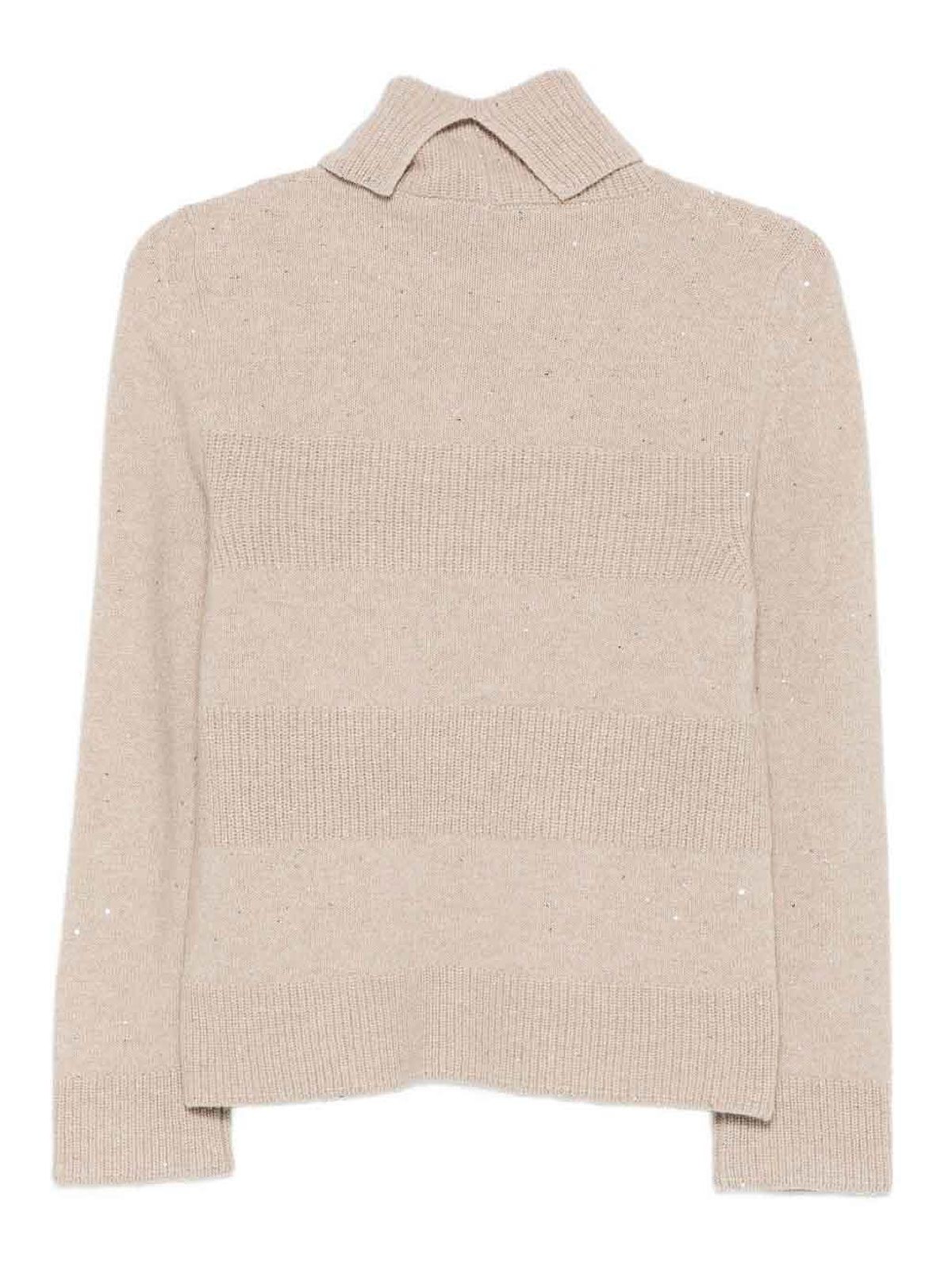 D Exterior Beige Wool-cashmere Sweater With High Fold-over Collar In Neutral