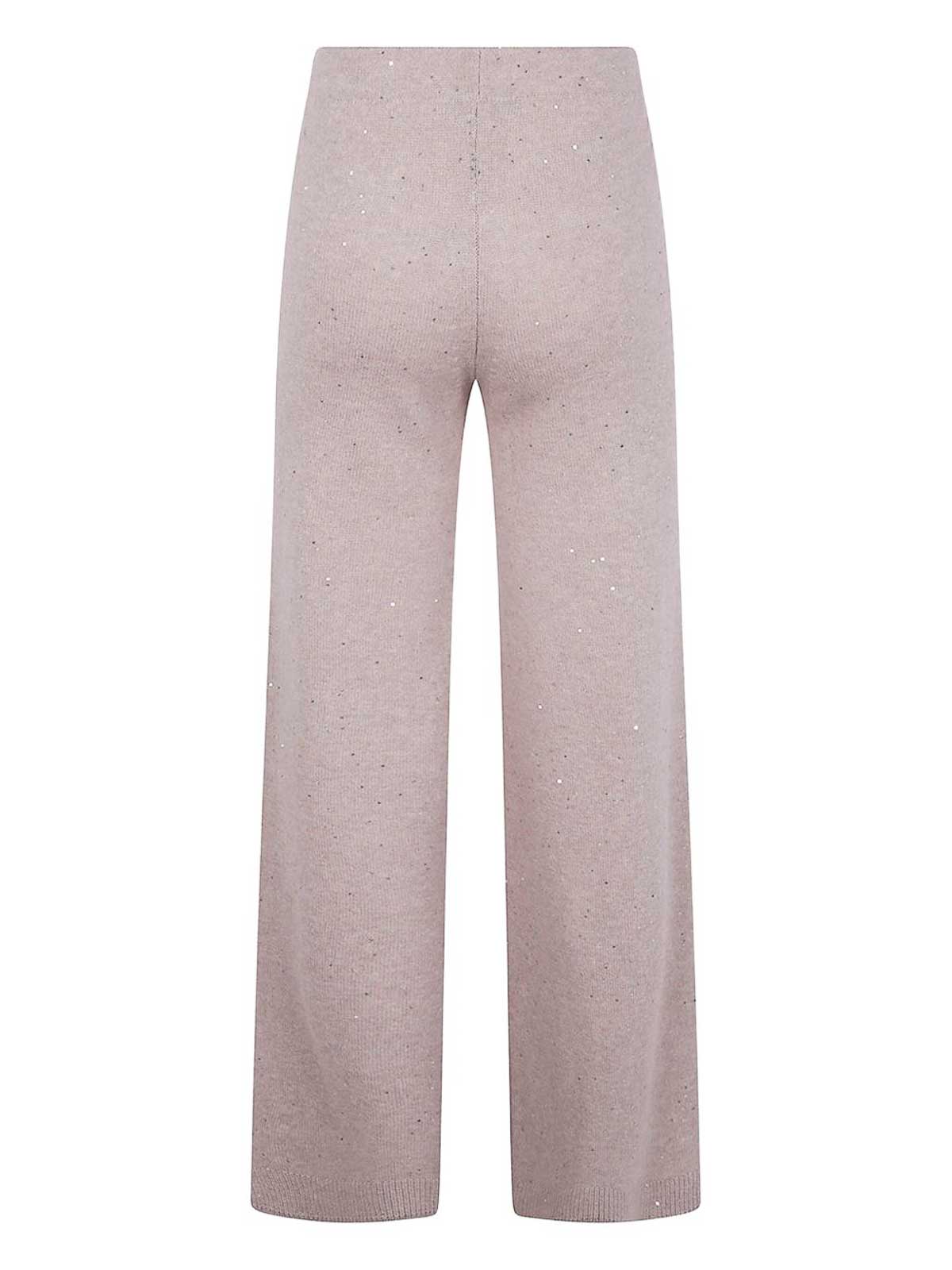 D Exterior Beige Wide-leg Trousers With Cable Knit Detailing In Pink