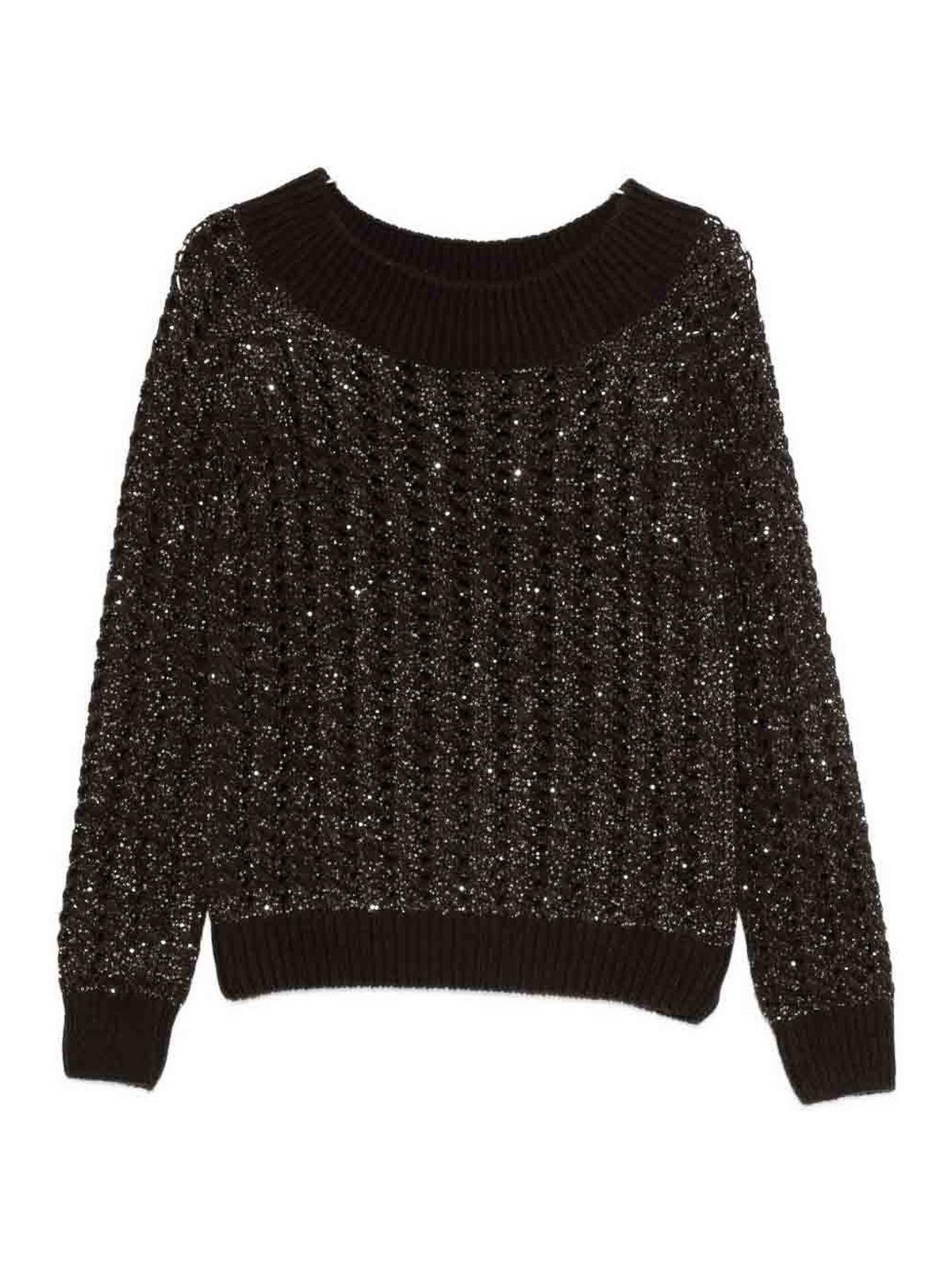 D Exterior Textured Knit Sweater With Subtle Sparkle In Black