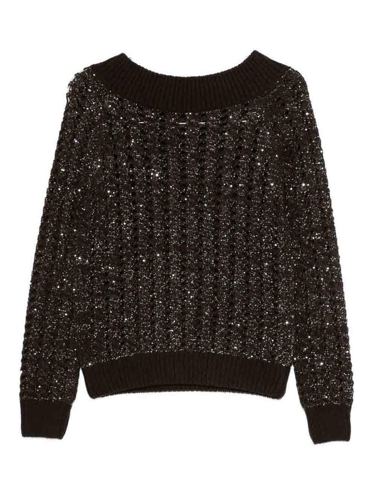 D Exterior Textured Knit Sweater With Subtle Sparkle In Black