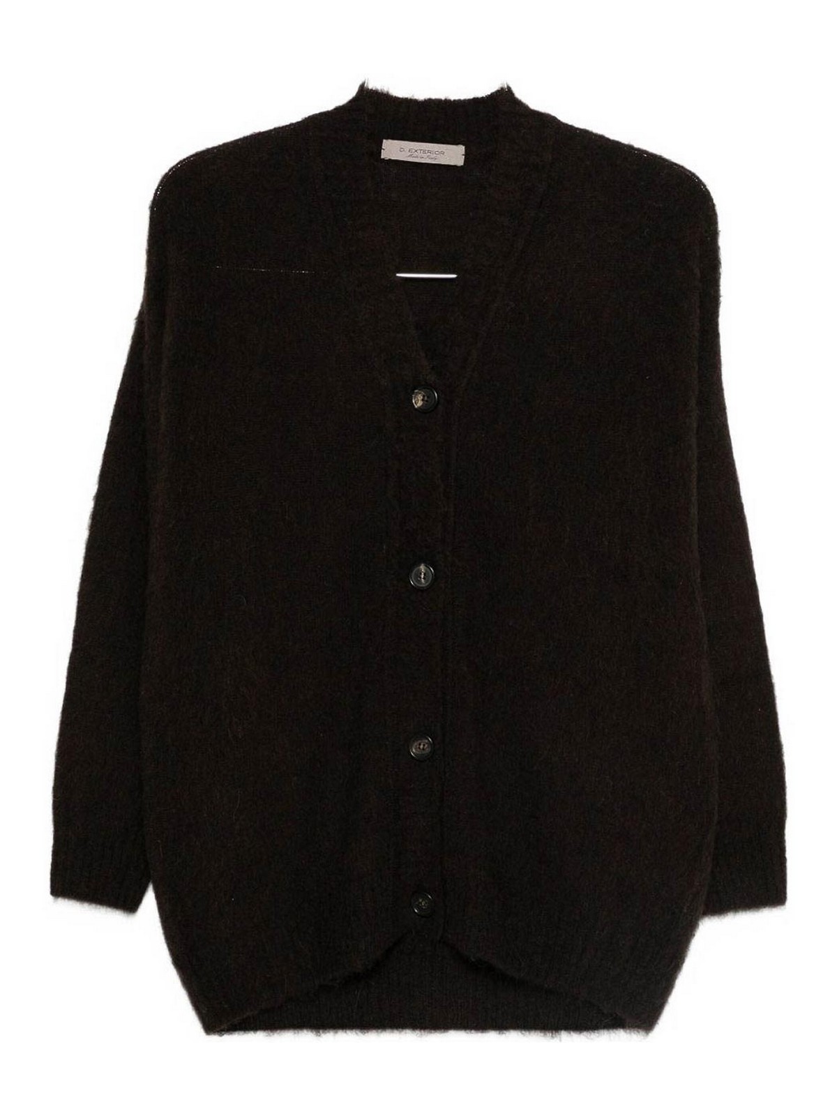 D Exterior Button-up Gray Knit Sweater With V-neckline In Black