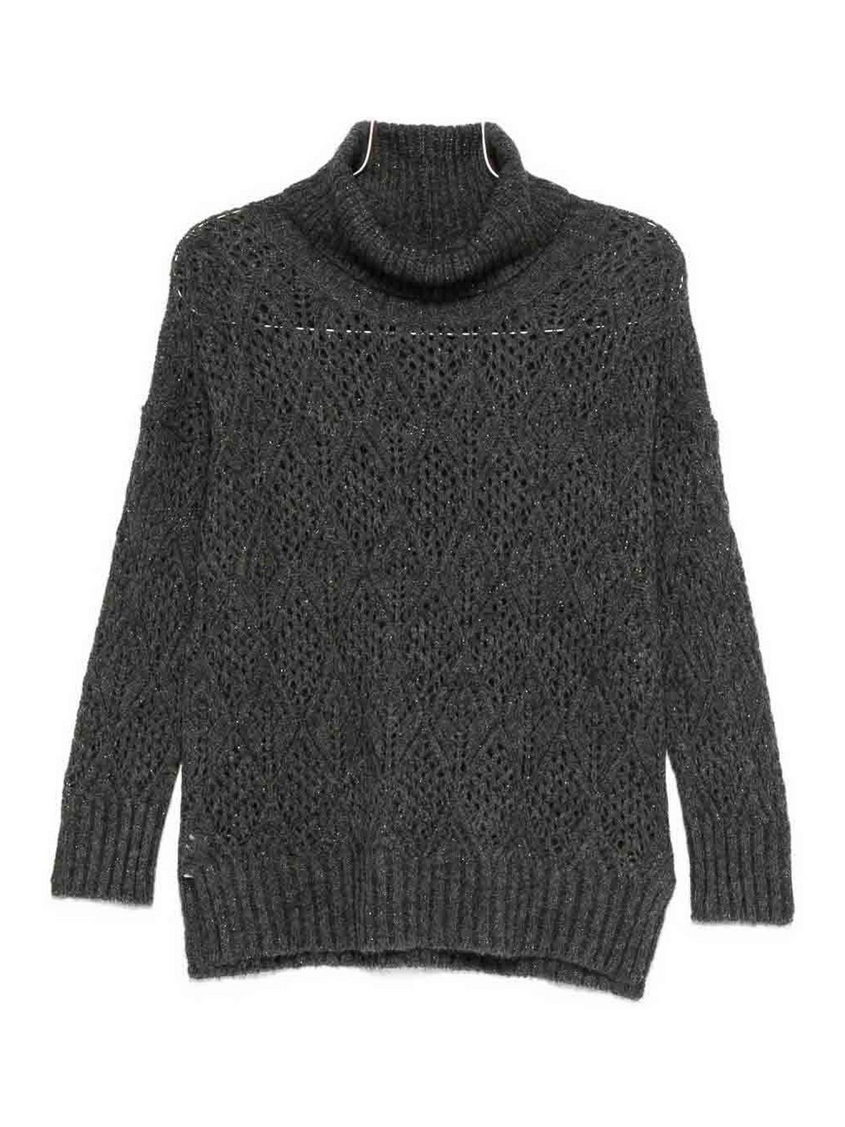 D Exterior Textured Knit Sweater With Diamond Openwork Details In Gray