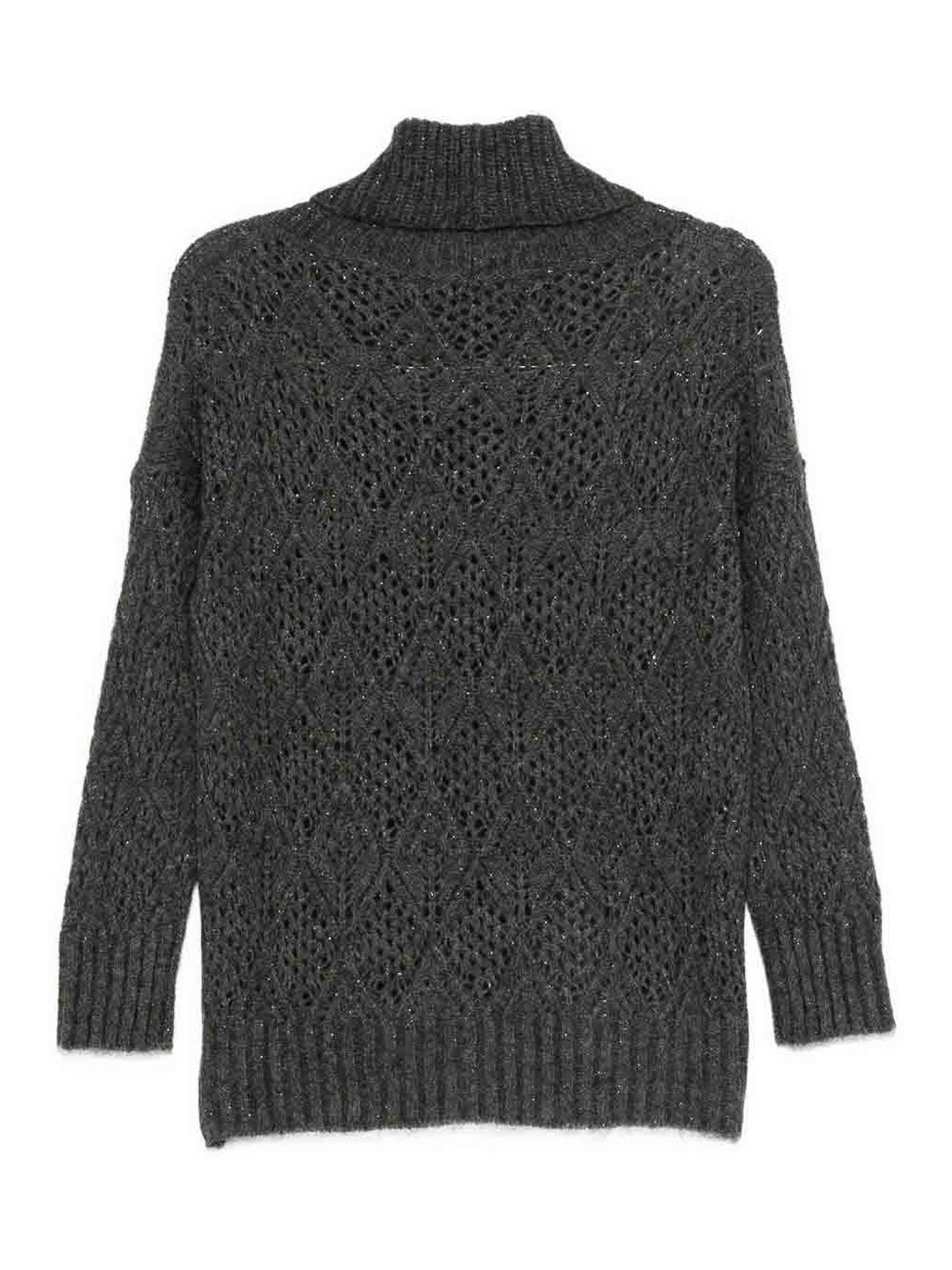 D Exterior Textured Knit Sweater With Diamond Openwork Details In Gray