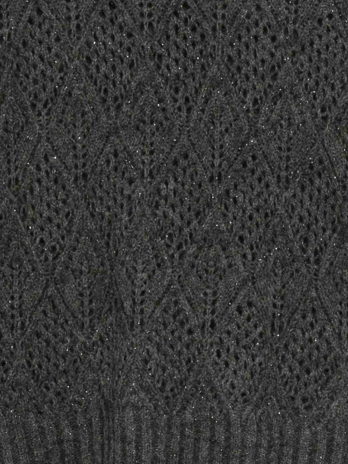 D Exterior Textured Knit Sweater With Diamond Openwork Details In Gray