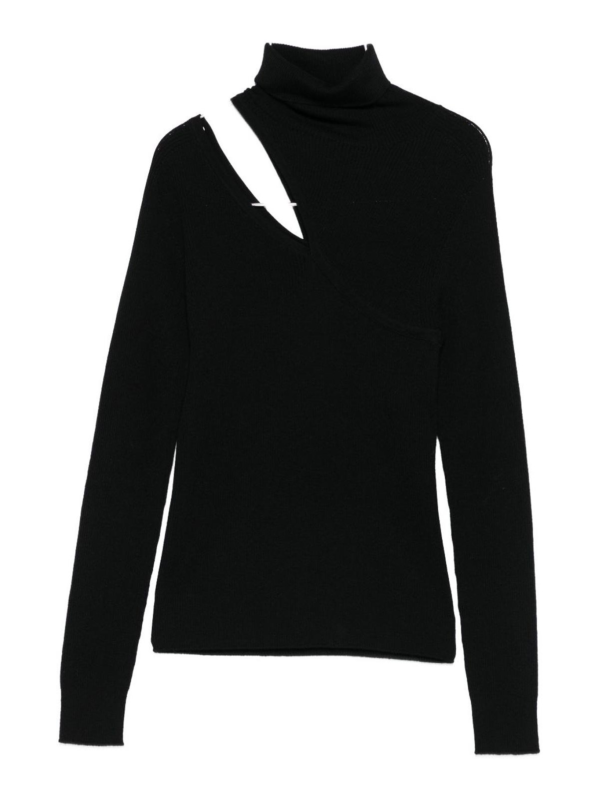 D Exterior Asymmetrical Cut-out Black Wool Sweater In Black