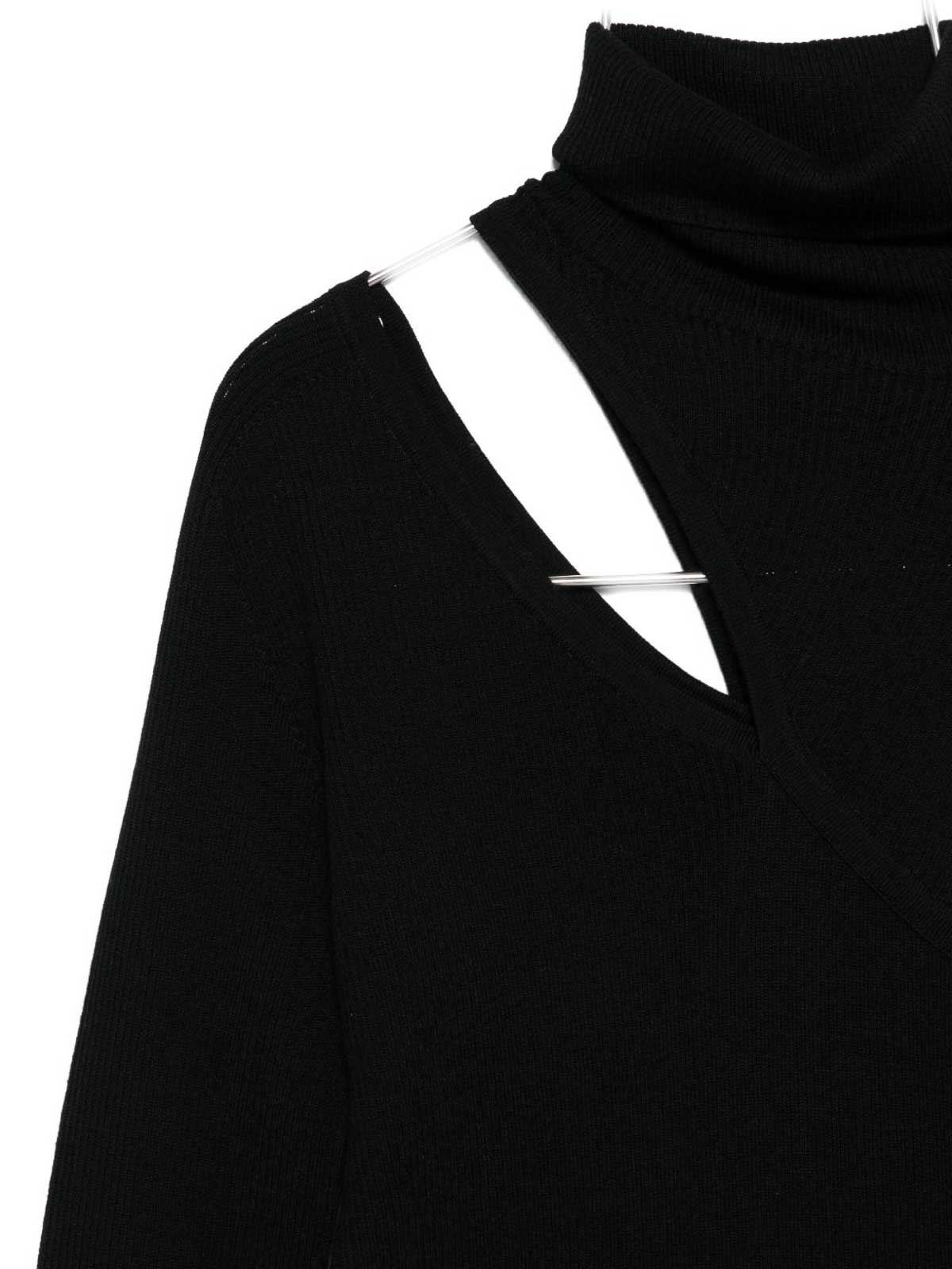 D Exterior Asymmetrical Cut-out Black Wool Sweater In Black