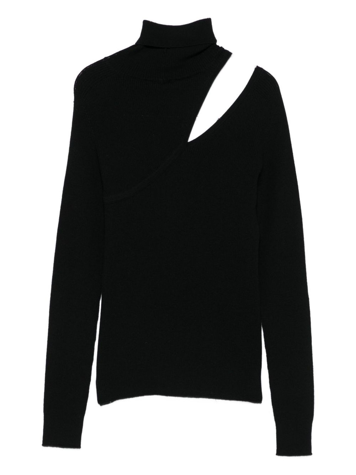 D Exterior Asymmetrical Cut-out Black Wool Sweater In Black