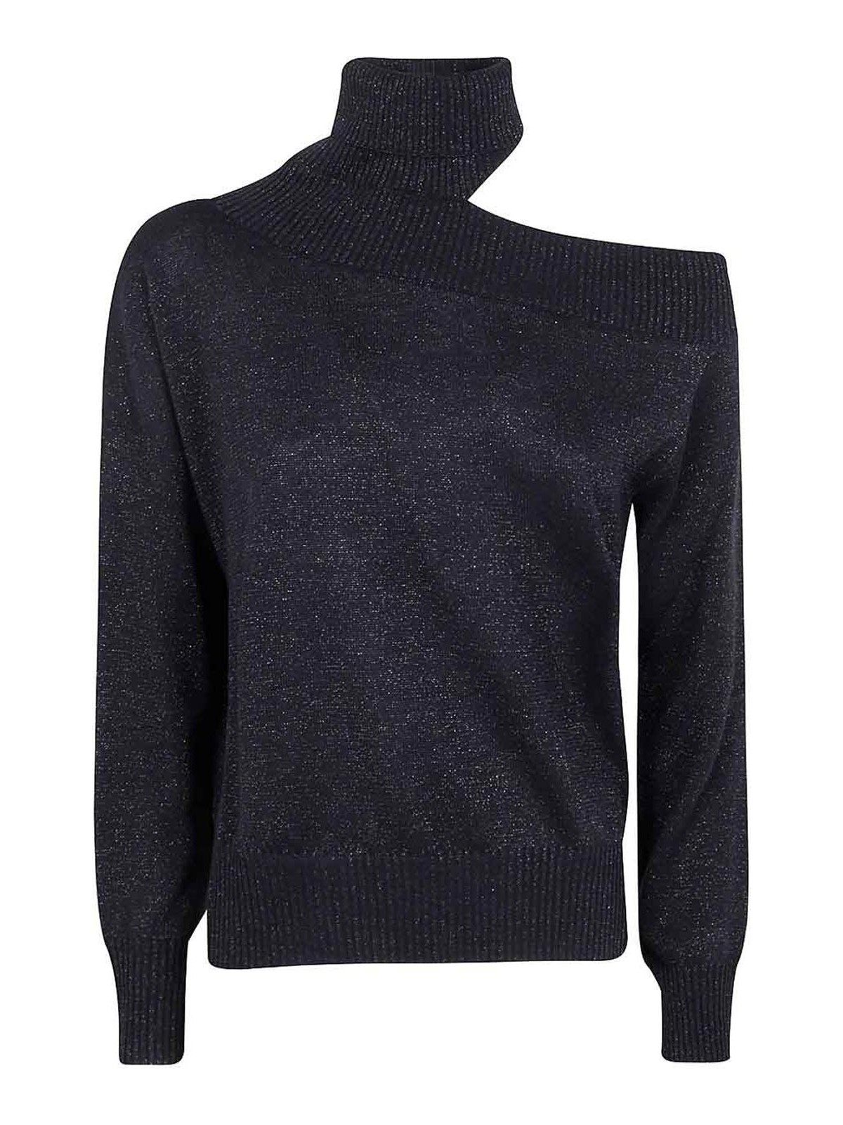 D Exterior Asymmetrical Neckline Wool Blend Sweater In Black