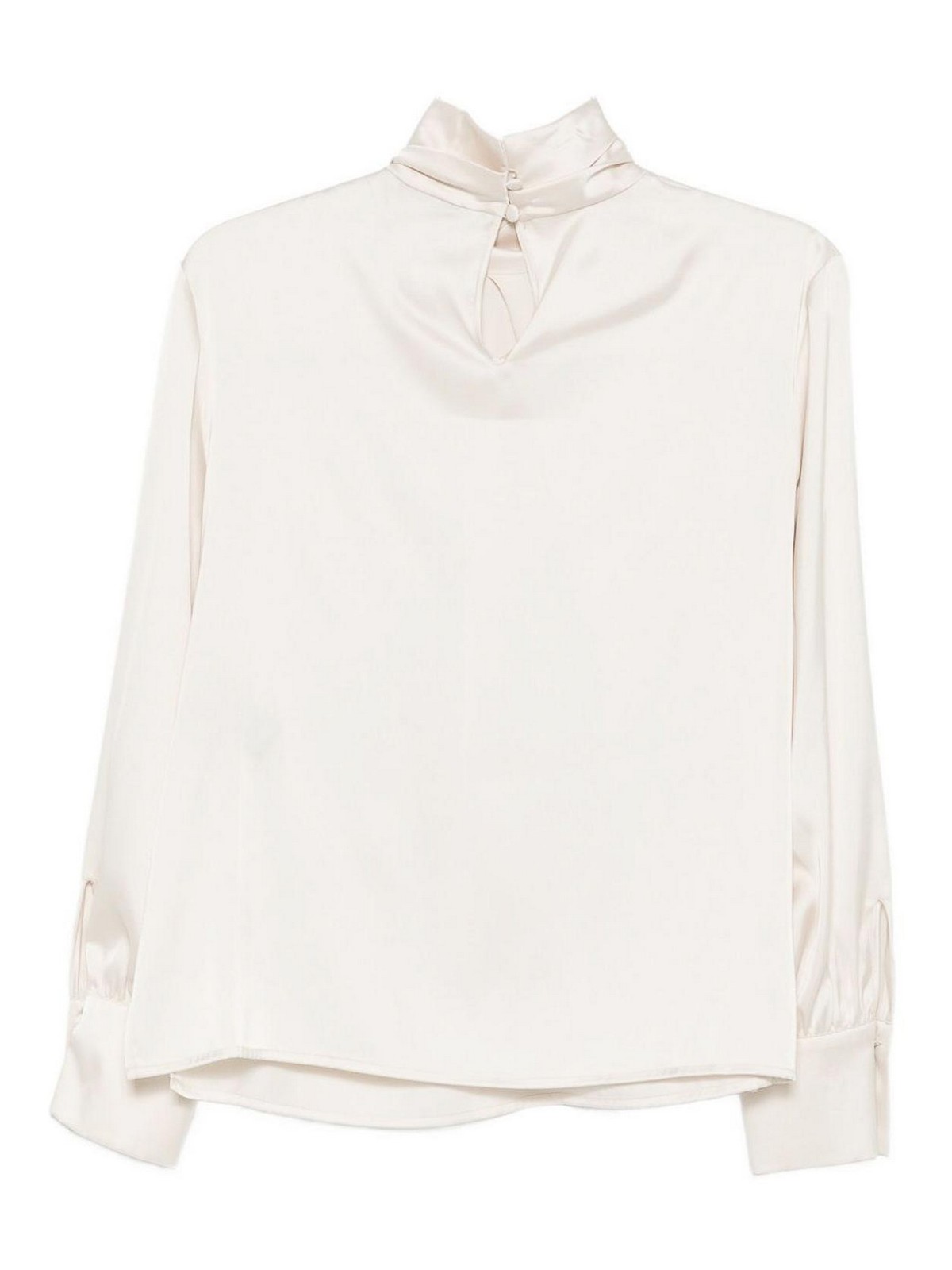 D Exterior Long-sleeved High-neck Blouse With Button Closure In Neutral