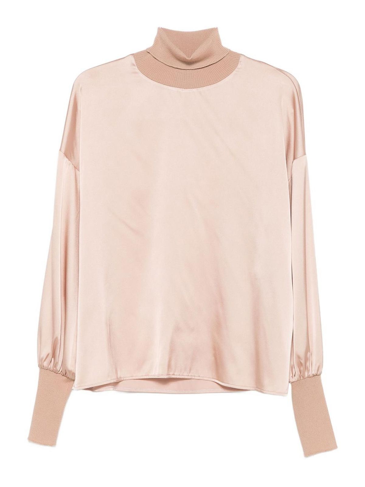 D Exterior Wool Blend Sweater With High Neckline In Pink