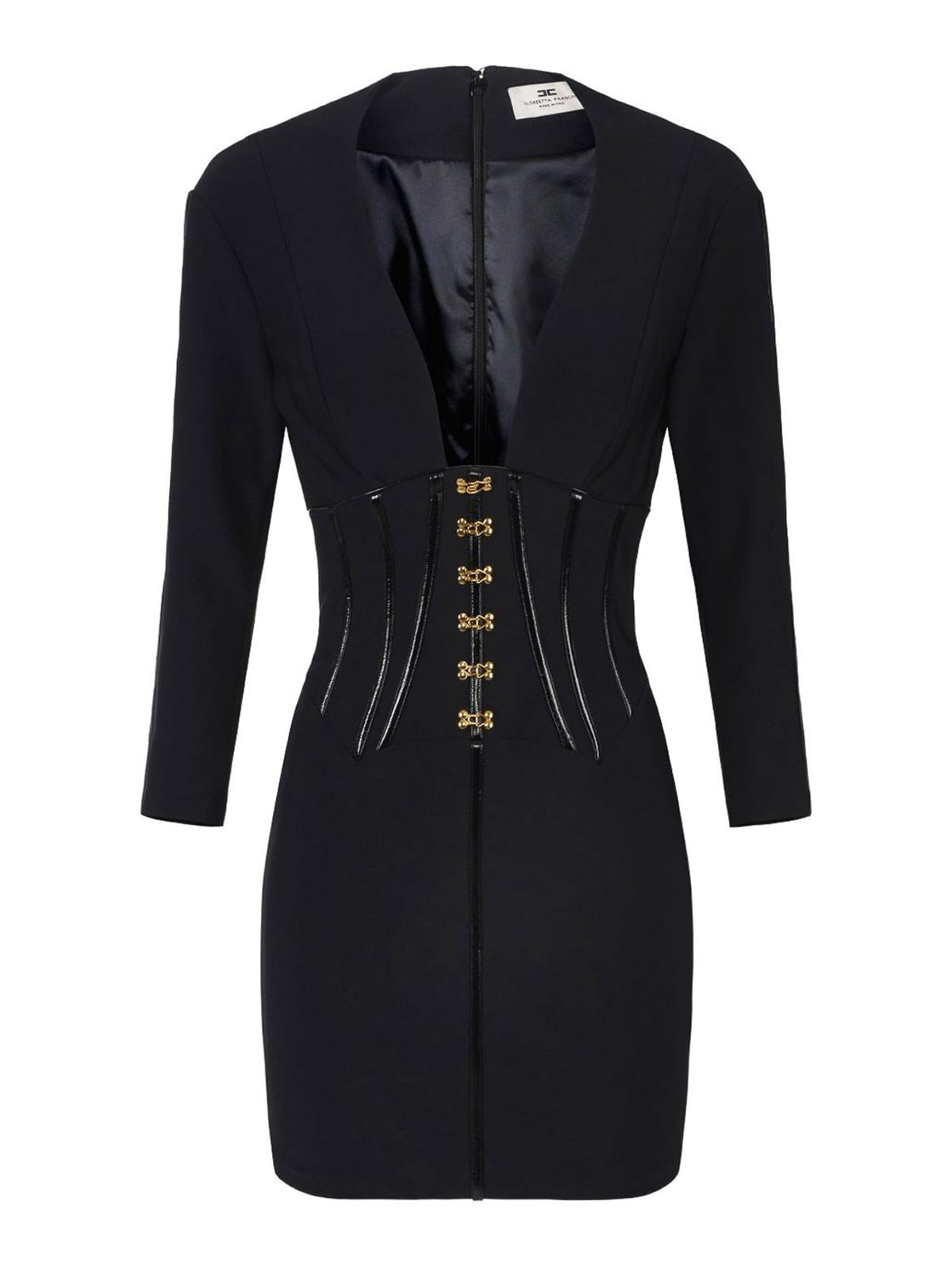 Elisabetta Franchi Short Dress With Corset Detail In Black